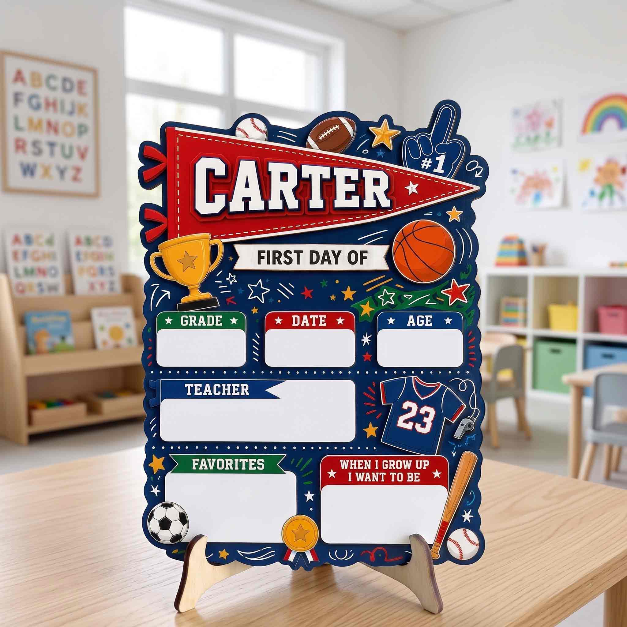 Personalized Kids Sports Adventure First & Last Day School Sign, Reusable Dry Erase Board, Back to School Sign