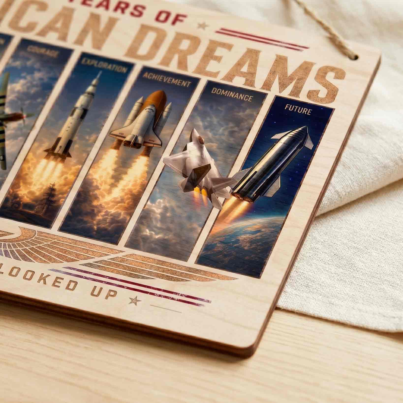 250 Years Of American Dreams Wooden Hanging Sign American Innovation Decor