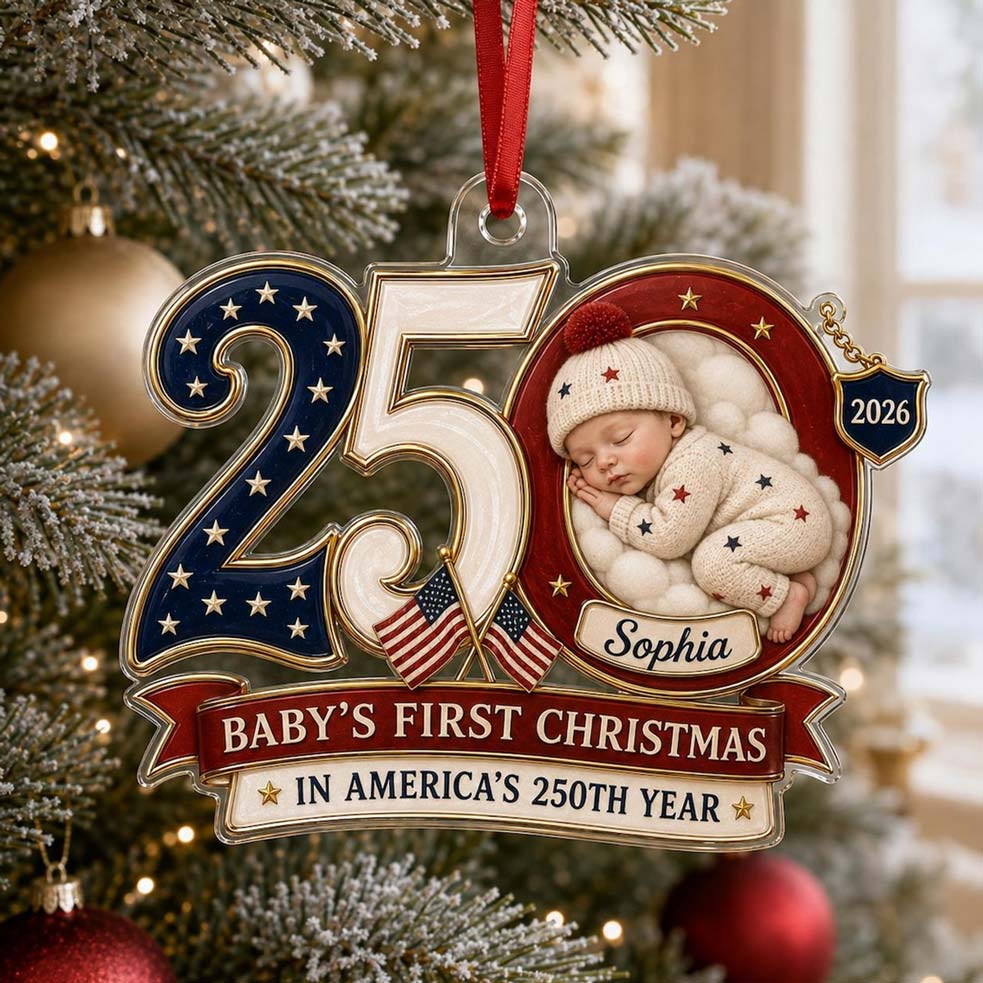 250 Anniversary Baby Number Design Custom Name Baby's First Christmas Acrylic Christmas Ornament Patriotic