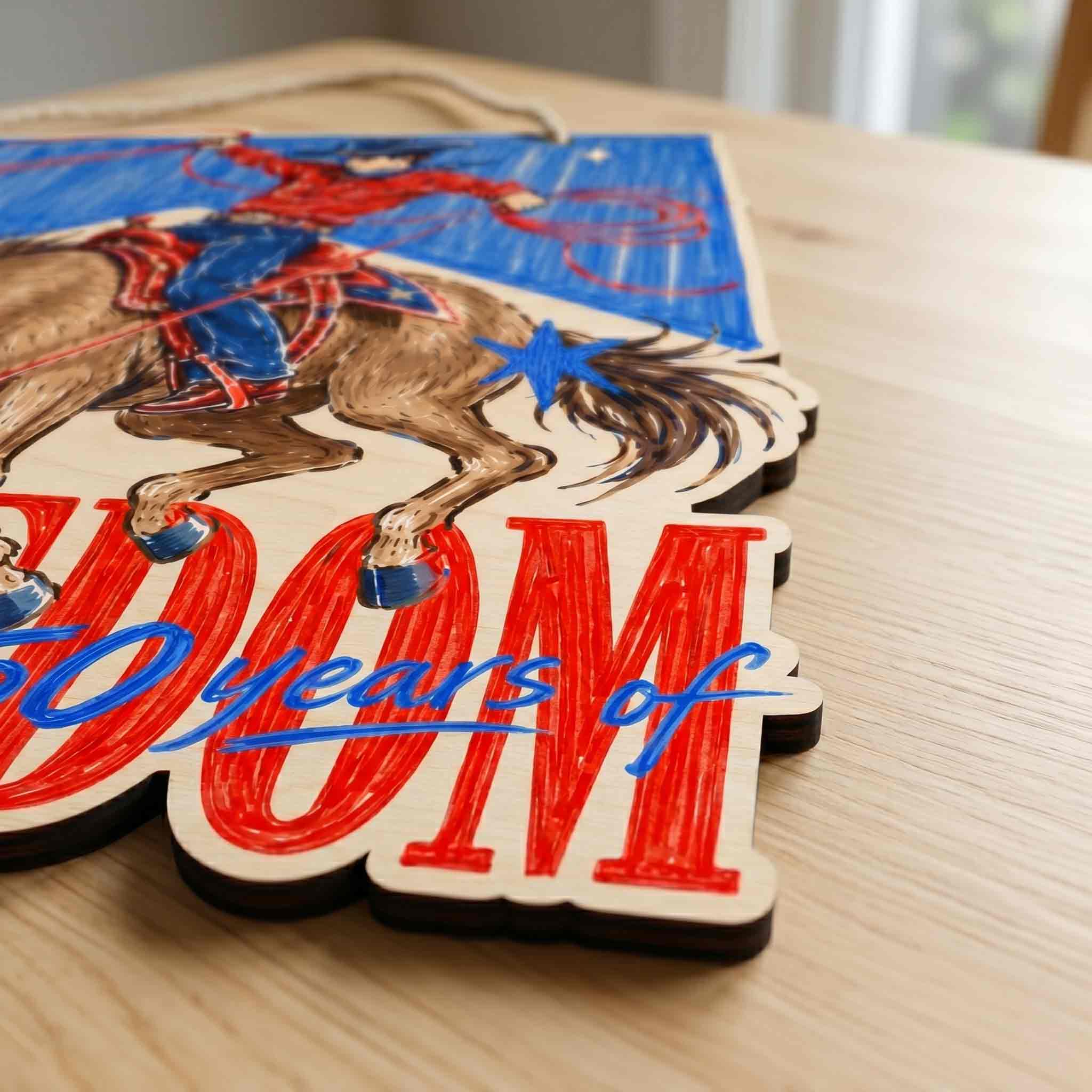 250 Years Of Freedom Western Cowboy Patriotic Decor Wooden Sign