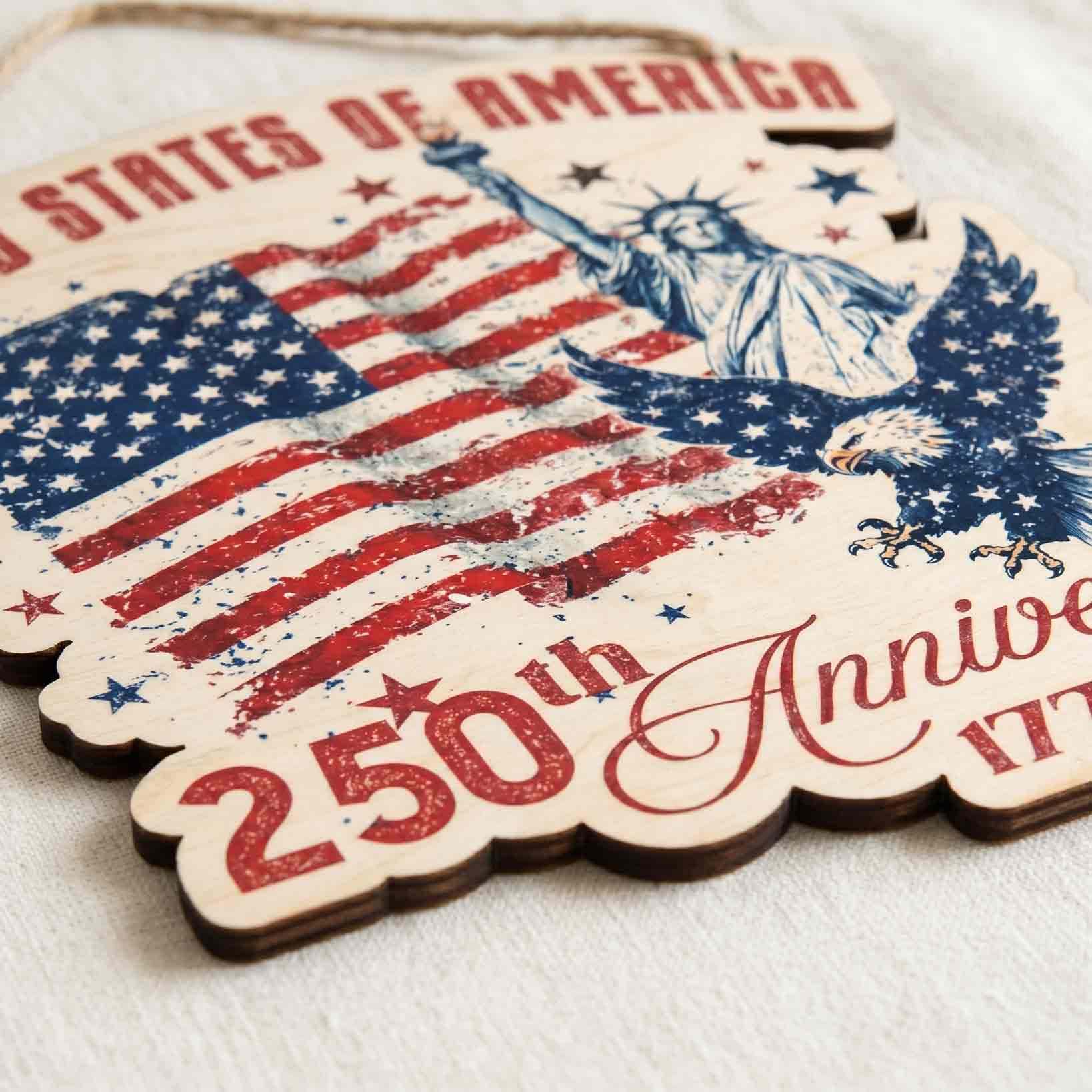 United States Of America 250th Anniversary Wooden Hanging Sign Patriotic Decor 1776-2026