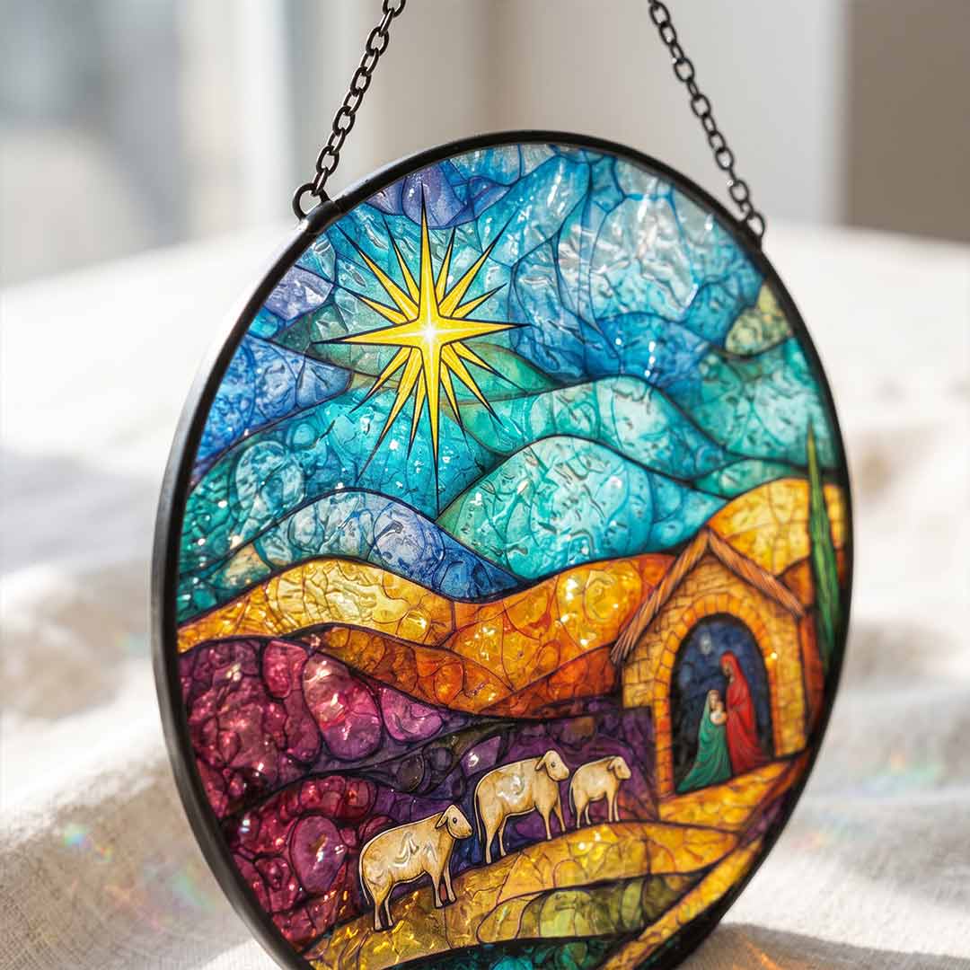 Bethlehem Nativity Holy Family Star of Bethlehem Christian Celebration Stained Glass Suncatcher Christmas Ornament