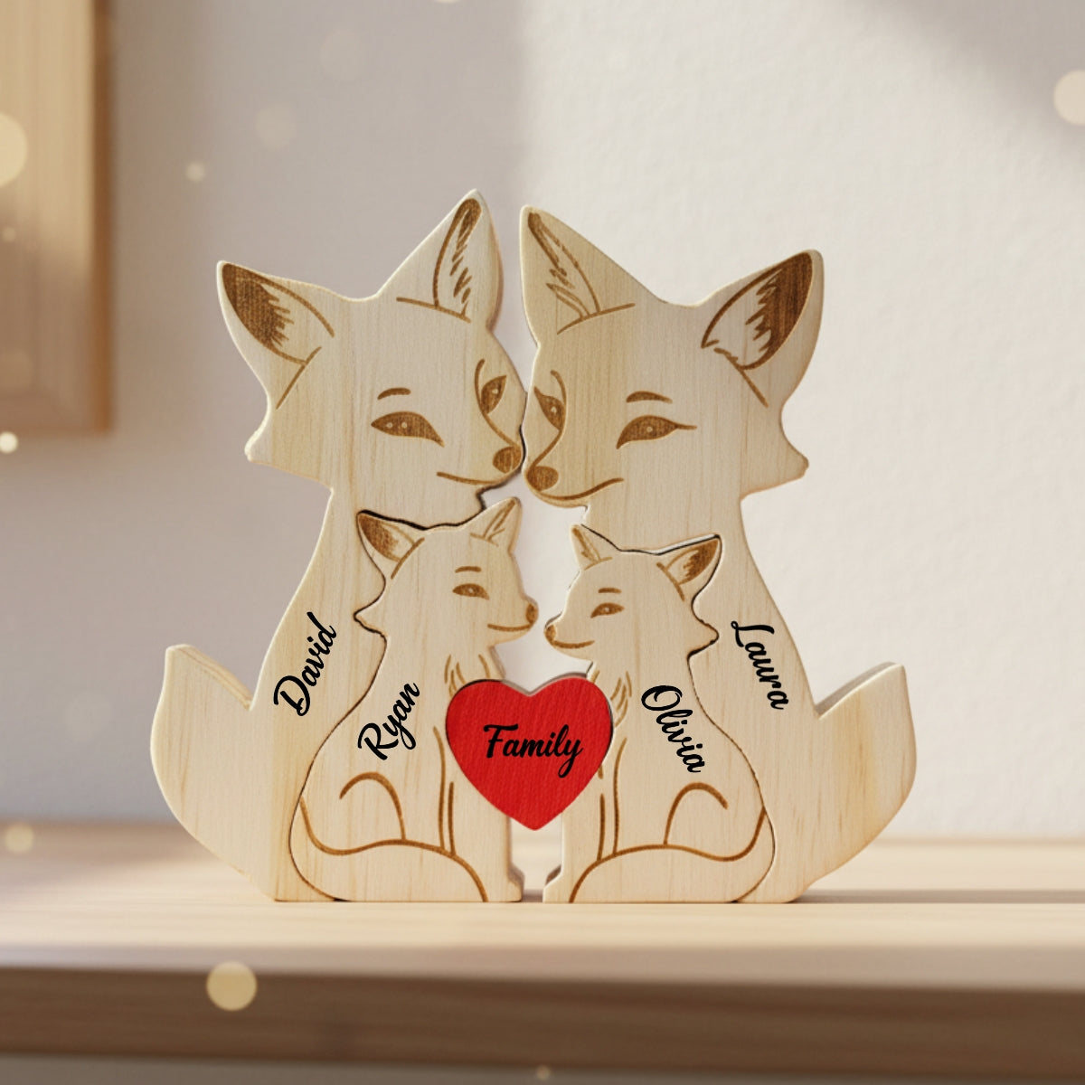 Personalized Fox Family 4 Puzzle Custom Wooden Puzzle