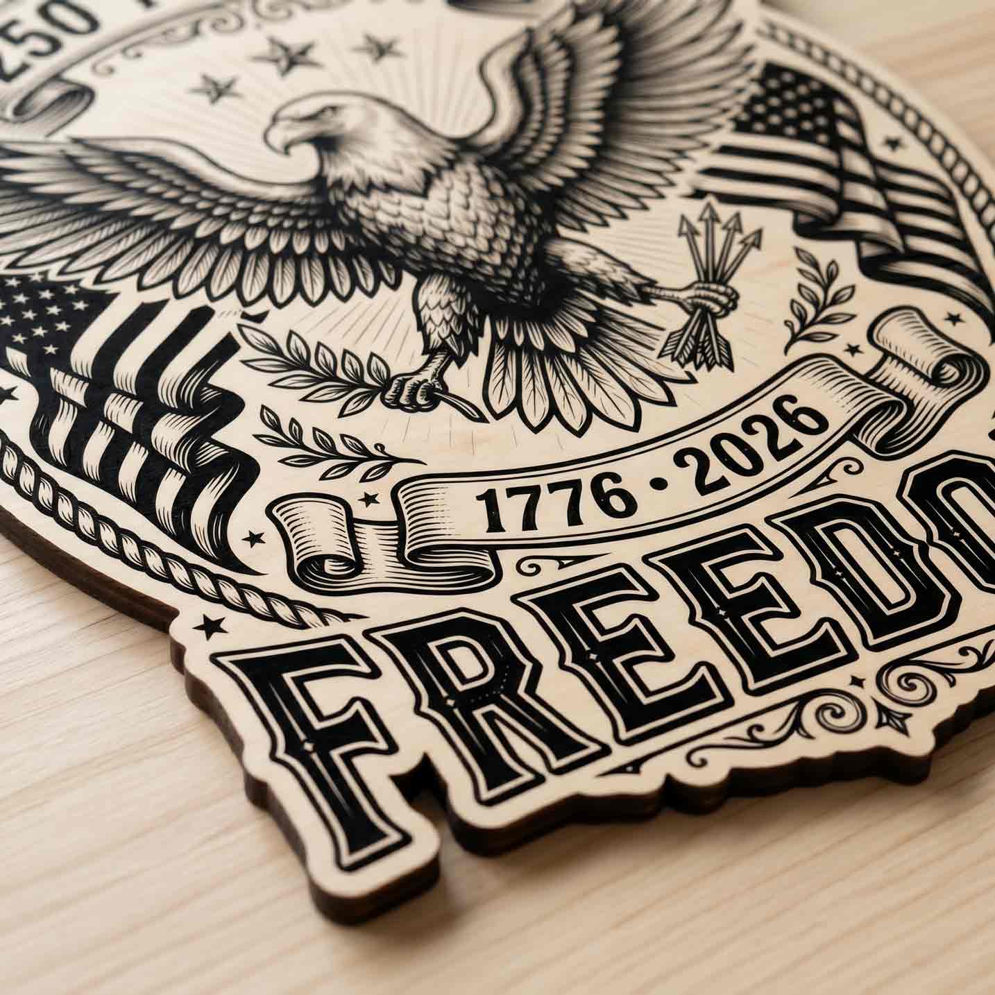 250 Years of Freedom Vintage Eagle 1776-2026 Wooden Sign