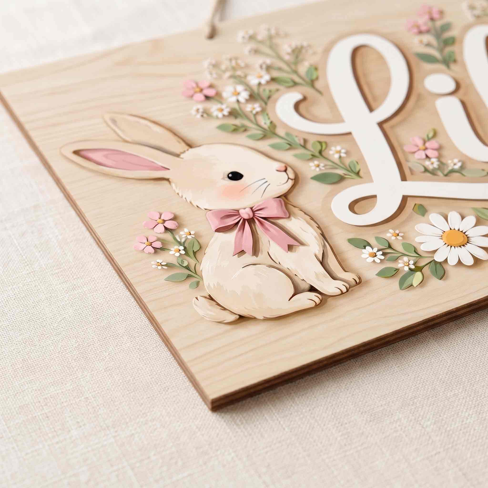 Personalized Floral Bunny Name Wooden Sign