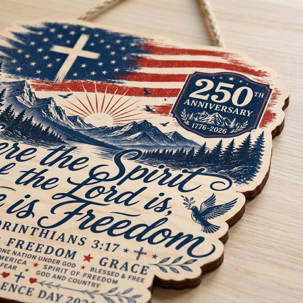Where the Spirit of the Lord is There is Freedom 250th Anniversary Wooden Sign