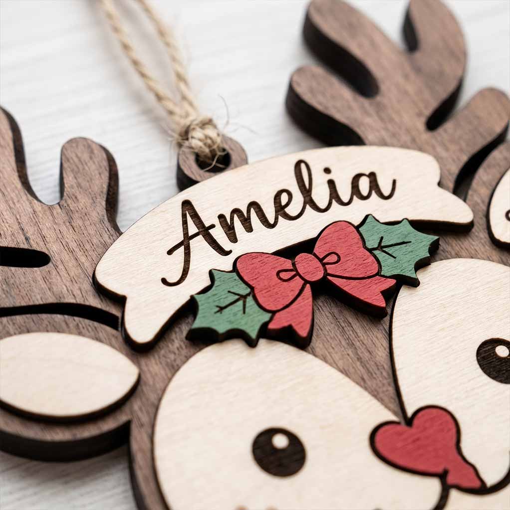 Cute Baby Reindeer 2026 Personalized Custom Name 2 Layered Piece Wooden Christmas Ornament Christmas Keepsake