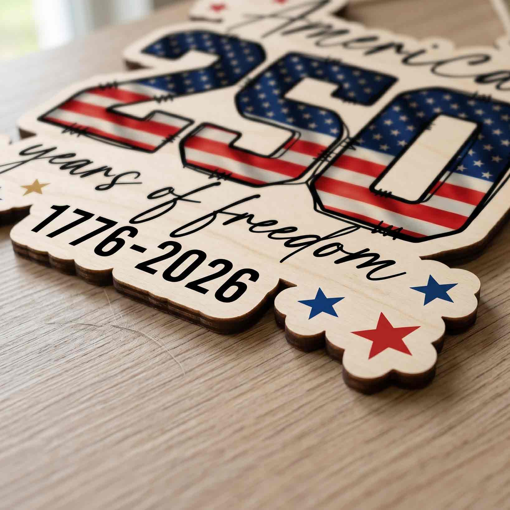 America 250 Years of Freedom Wooden Sign Patriotic Celebration Decor