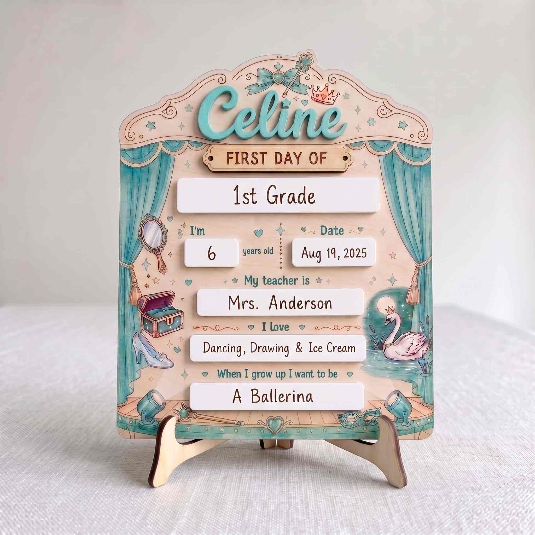 Personalized Princess First Day School Board, Reusable Dry Erase Board, Back to School Sign