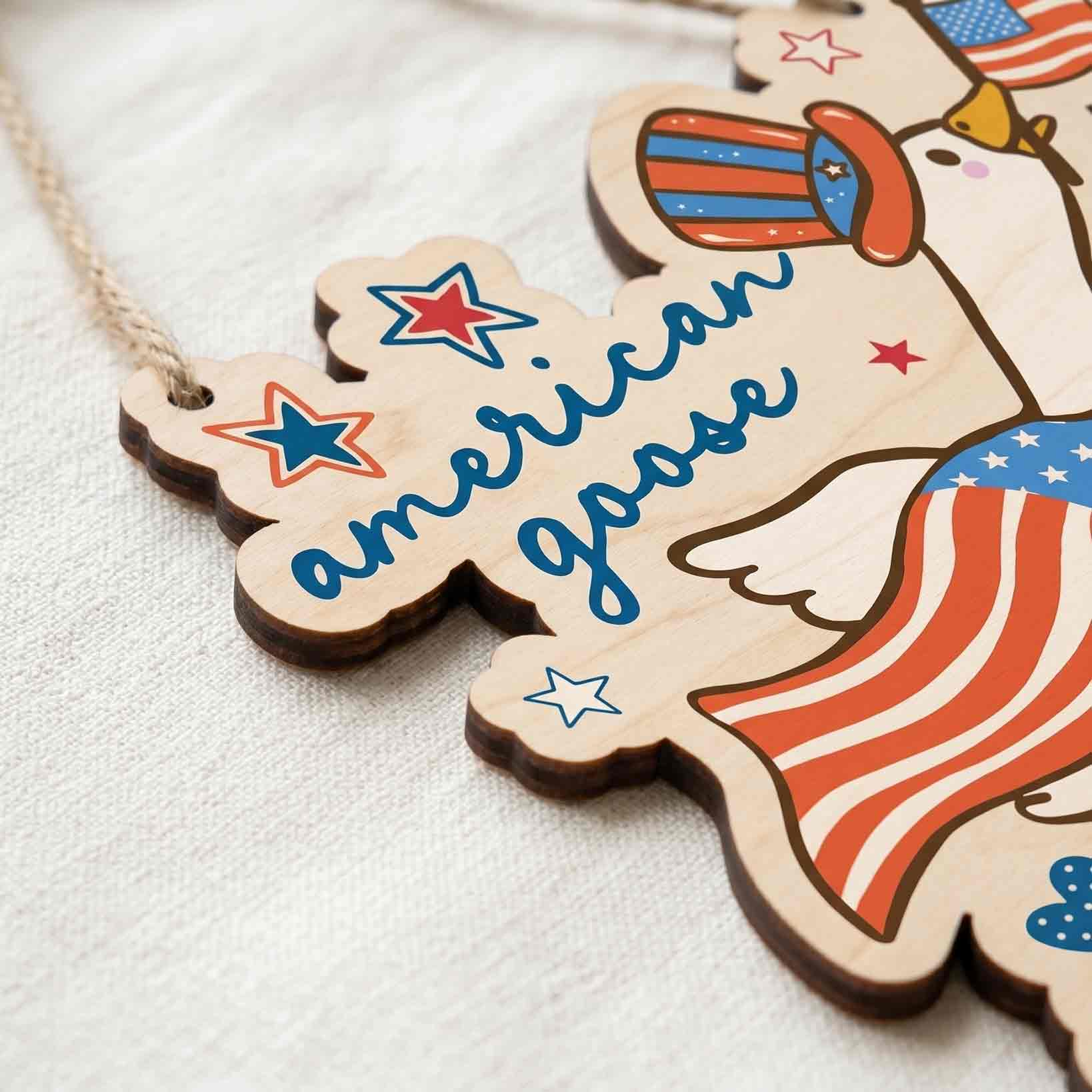 American Goose on the Loose Patriotic Funny Wooden Sign
