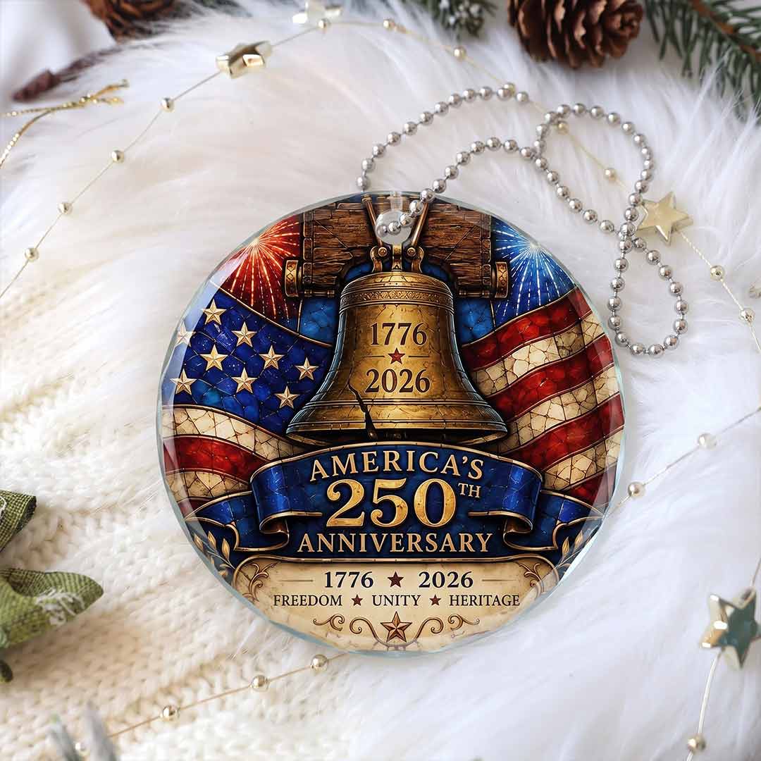 Freedom United States 250th Anniversary Patriotic Heritage Patriotic Keepsake Round Glass Christmas Ornament for Patriots