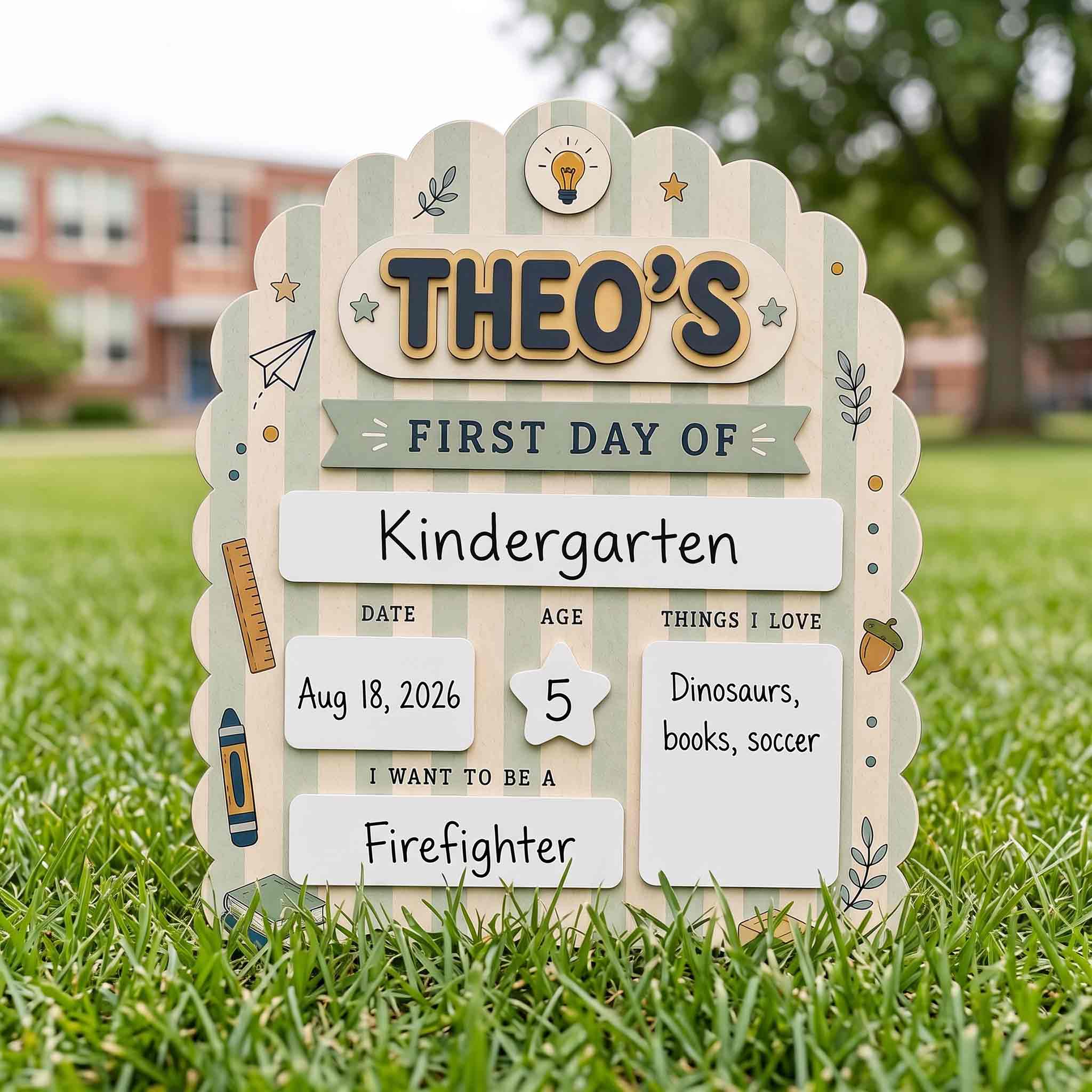 Personalized Sage Stripe First & Last Day School Sign, Reusable Dry Erase Board, Back to School Sign