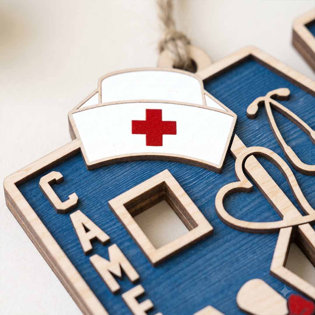 NICU Registered Nurse Custom Name Date Nurse 2-Layer Wooden Ornament