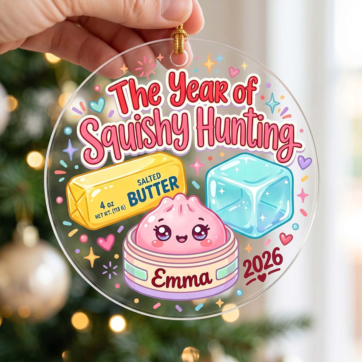 Squishy Hunting Butter Ice Cube Custom Name Date Acrylic Christmas Ornament Cute Christmas Tree Decor Gift