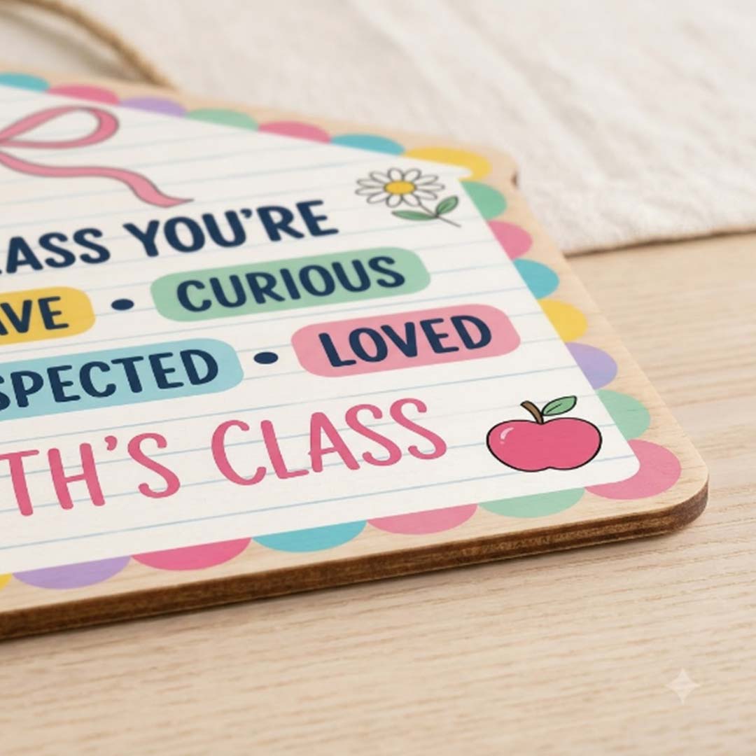 Personalized Teacher Name Wooden Sign Door Hanger Adorable Floral Welcome Class Sign Wooden Classroom Decor, Back to School Sign