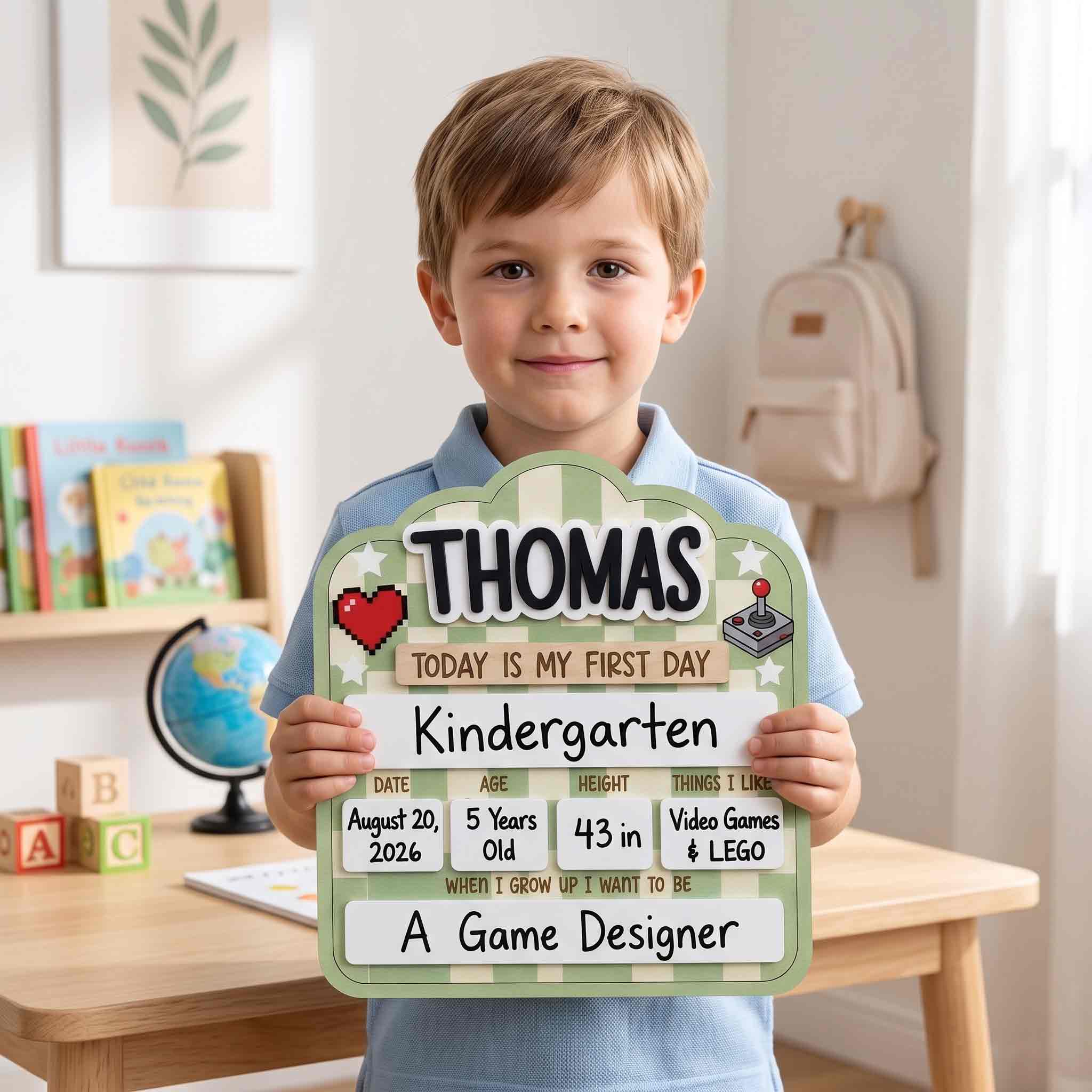 Personalized Pixel Gamer First & Last Day School Board, Reusable Dry Erase Board, Back to School Sign