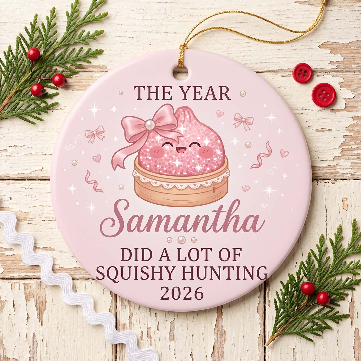 Squishy Hunting 2026 Custom Name Date Round Ceramic Christmas Ornament Squishy Collector Keepsake Gift