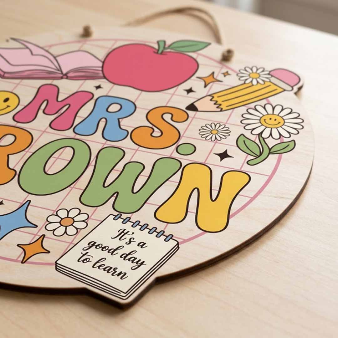 Personalized Teacher Name Wooden Sign Door Hanger Graphic Classroom Elements, Motivation Quote Wooden Classroom Decor, Back to School Sign
