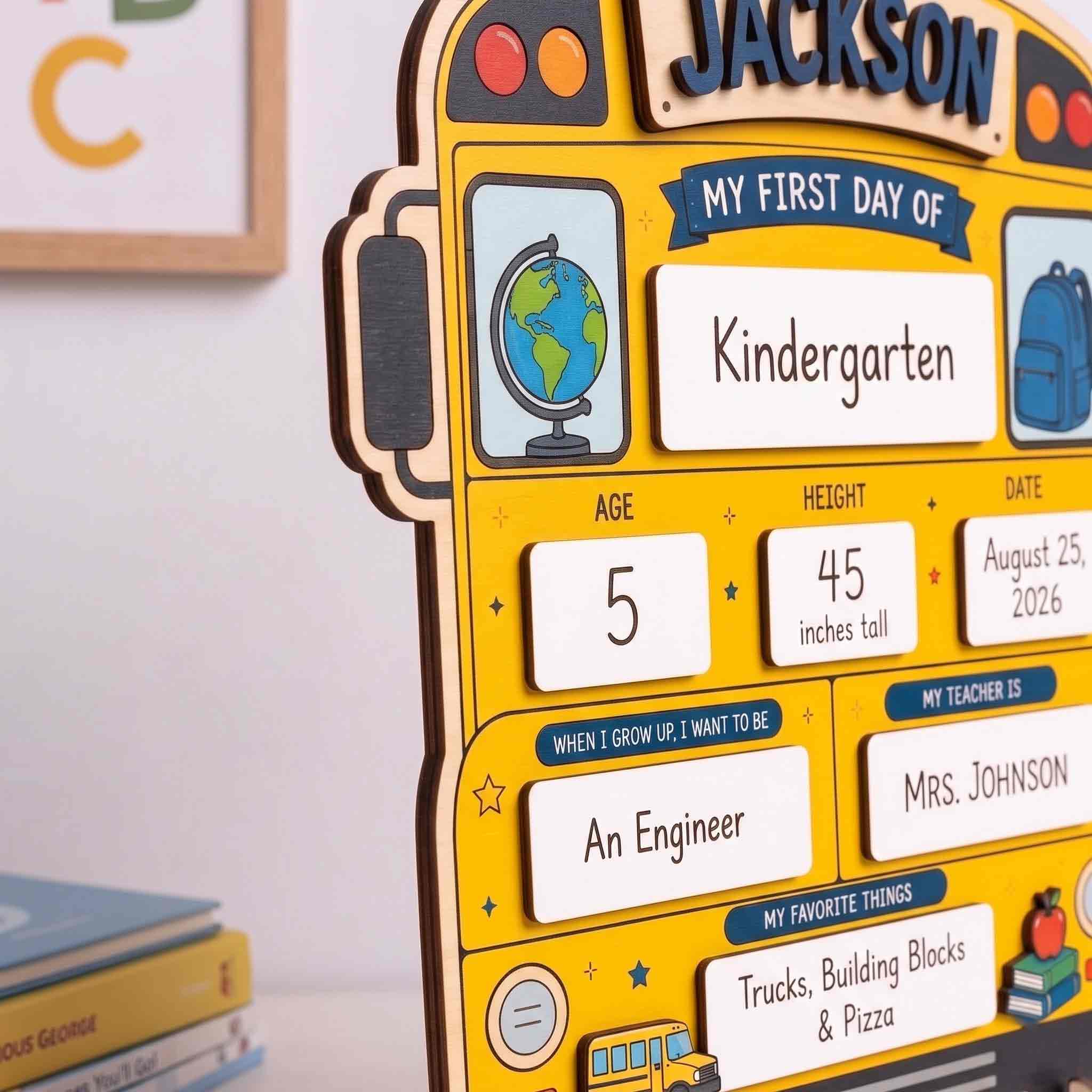 Personalized School Bus Shape First & Last Day School Sign, Reusable Dry Erase Board, Back to School Sign