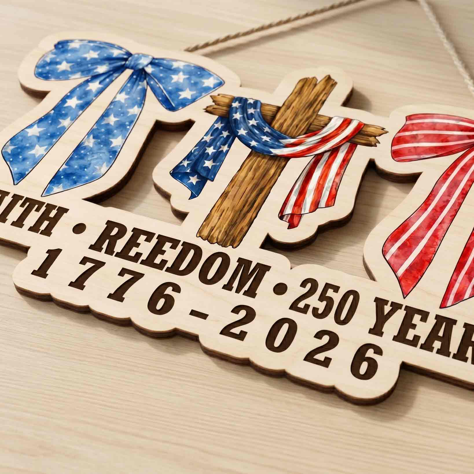 Faith Freedom 250 Years Wooden Sign