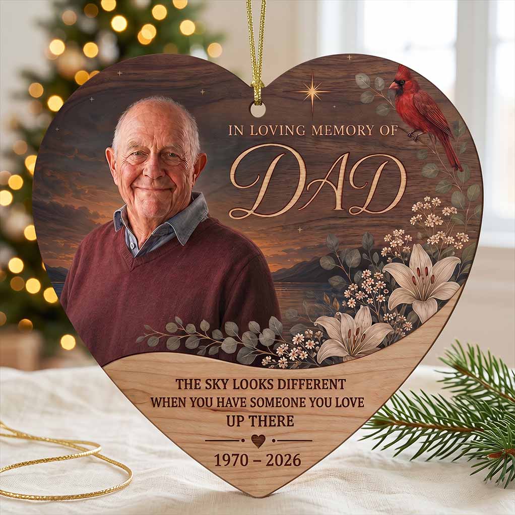 The Sky Looks Different When You Have Someone You Love Up There Personalized Custom Name Date Photo Memorial 1-Layer Wooden Christmas Ornament for Loss of Loved One