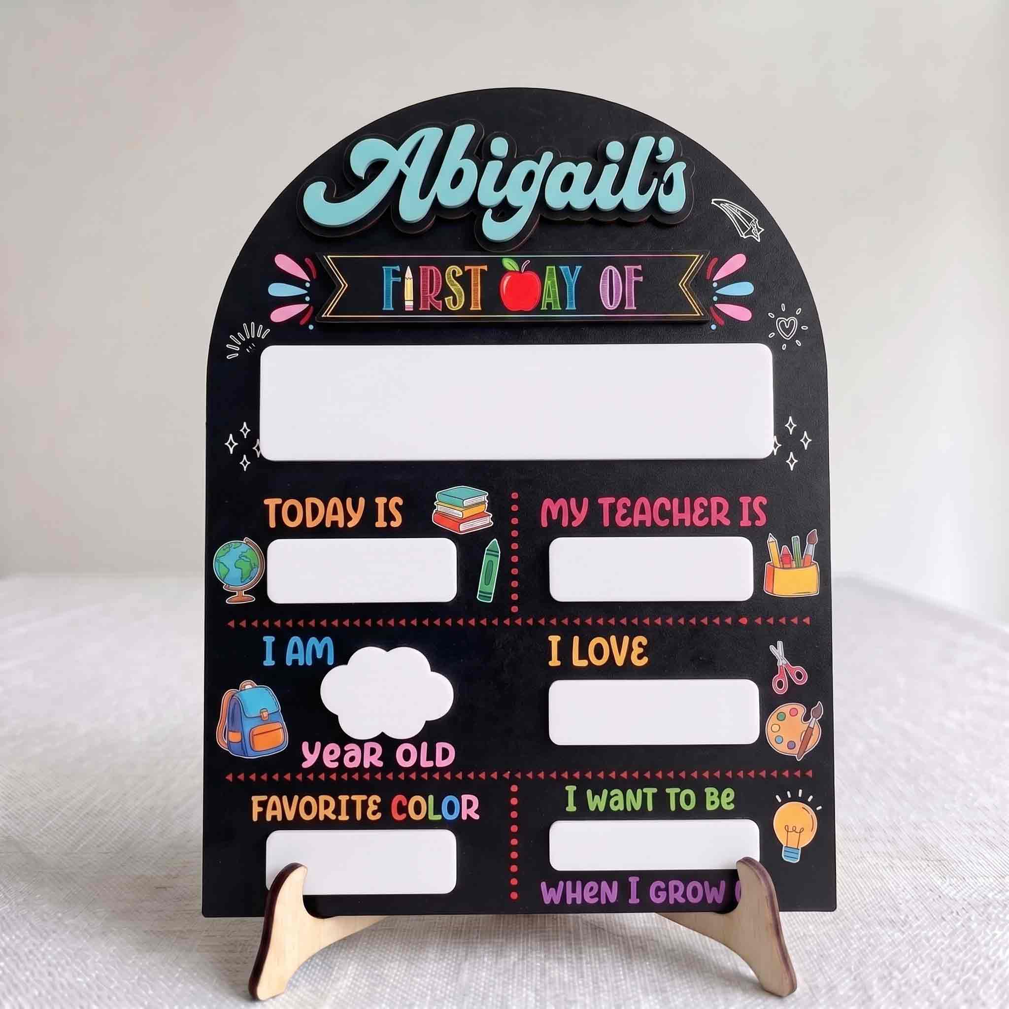Personalized Chalkboard School Board, Custom Name Back to School Sign, Wooden School Sign