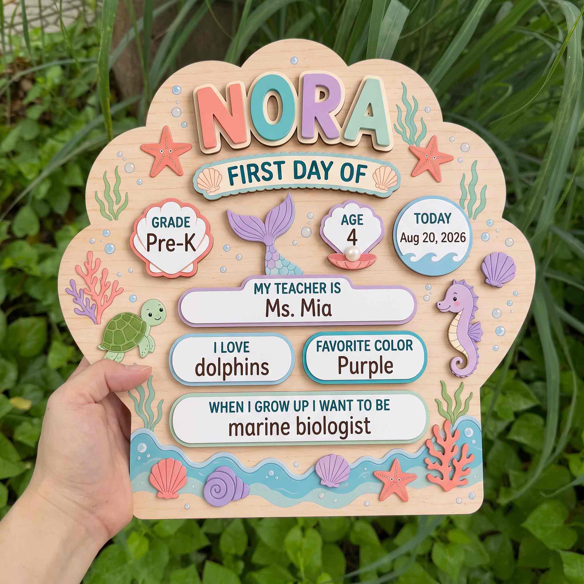 Personalized Mermaid Sea Adventure First & Last Day School Sign, Reusable Dry Erase Board, Back to School Sign