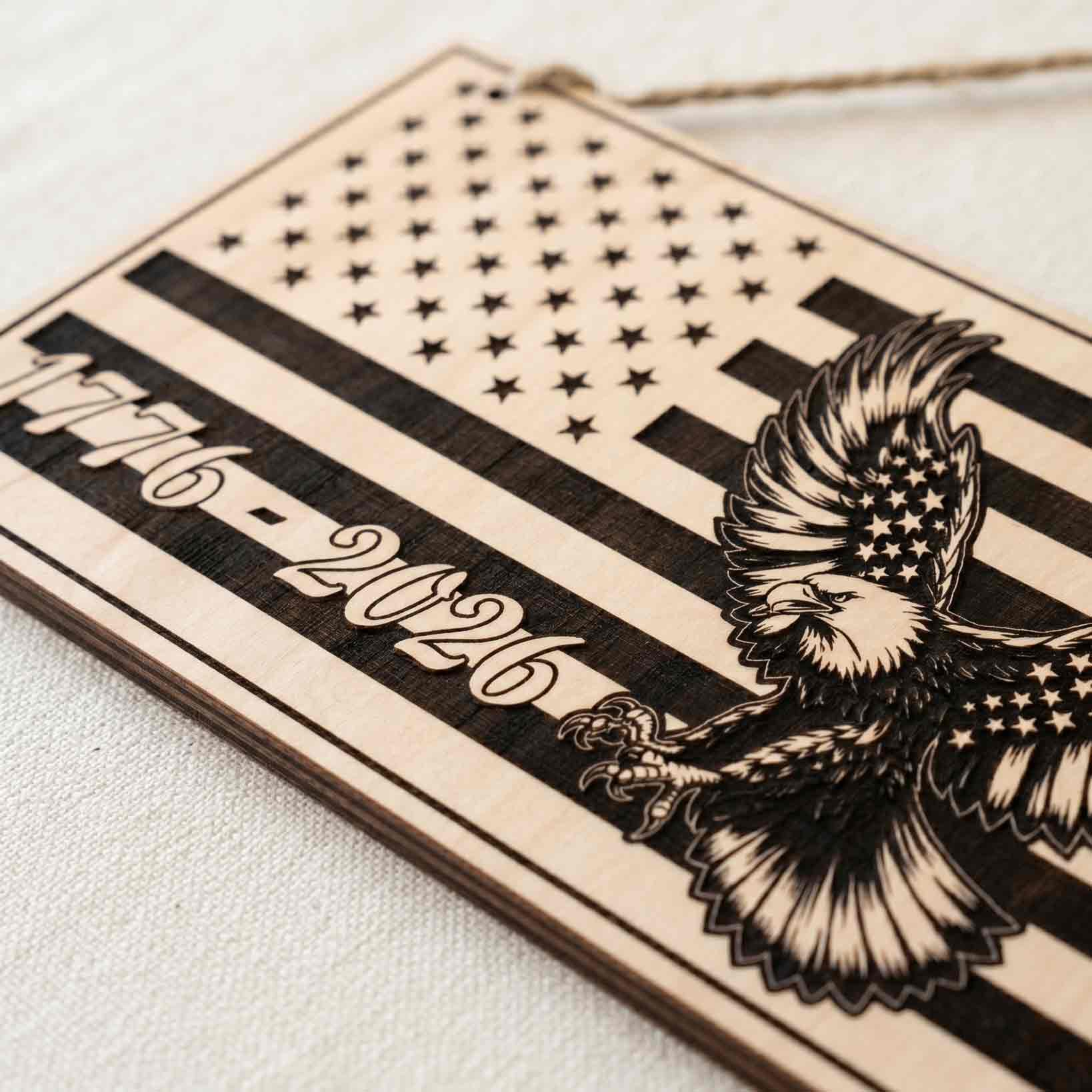 America 76 Land Of The Free Wooden Hanging Sign Patriotic Decor