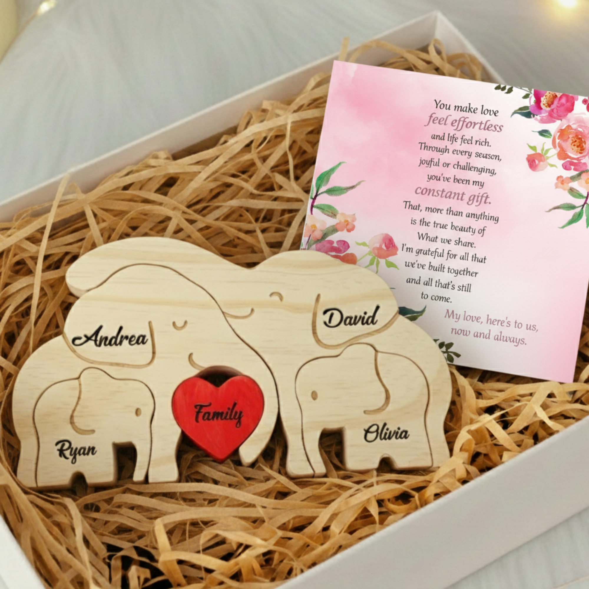 Personalized Elephant 4 Pieces Family Edition Custom Wooden Puzzle
