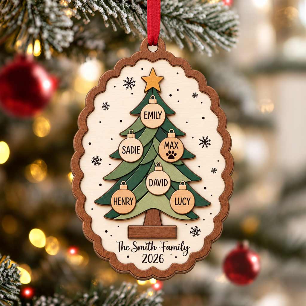 Family Christmas Tree 2026 Custom Family Names Family Holiday Keepsake Gift Wooden Christmas Ornament