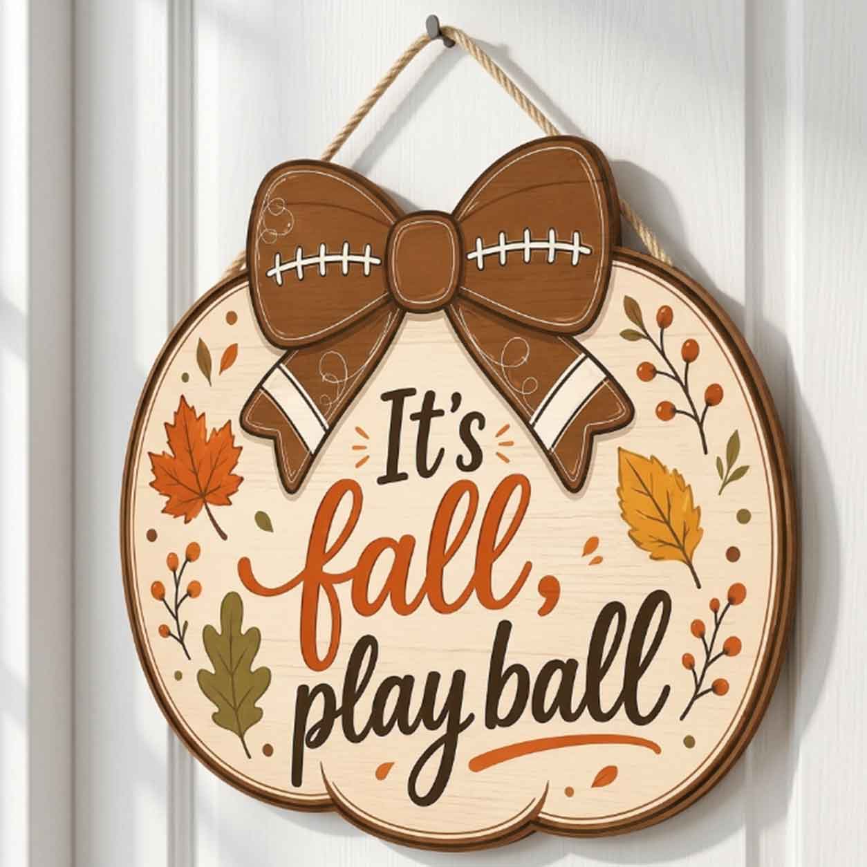 Fall Porch Decor, It's Fall, Play Ball  Wooden Fall Door Hanger,  Front Door Sign, Farmhouse Fall Decor