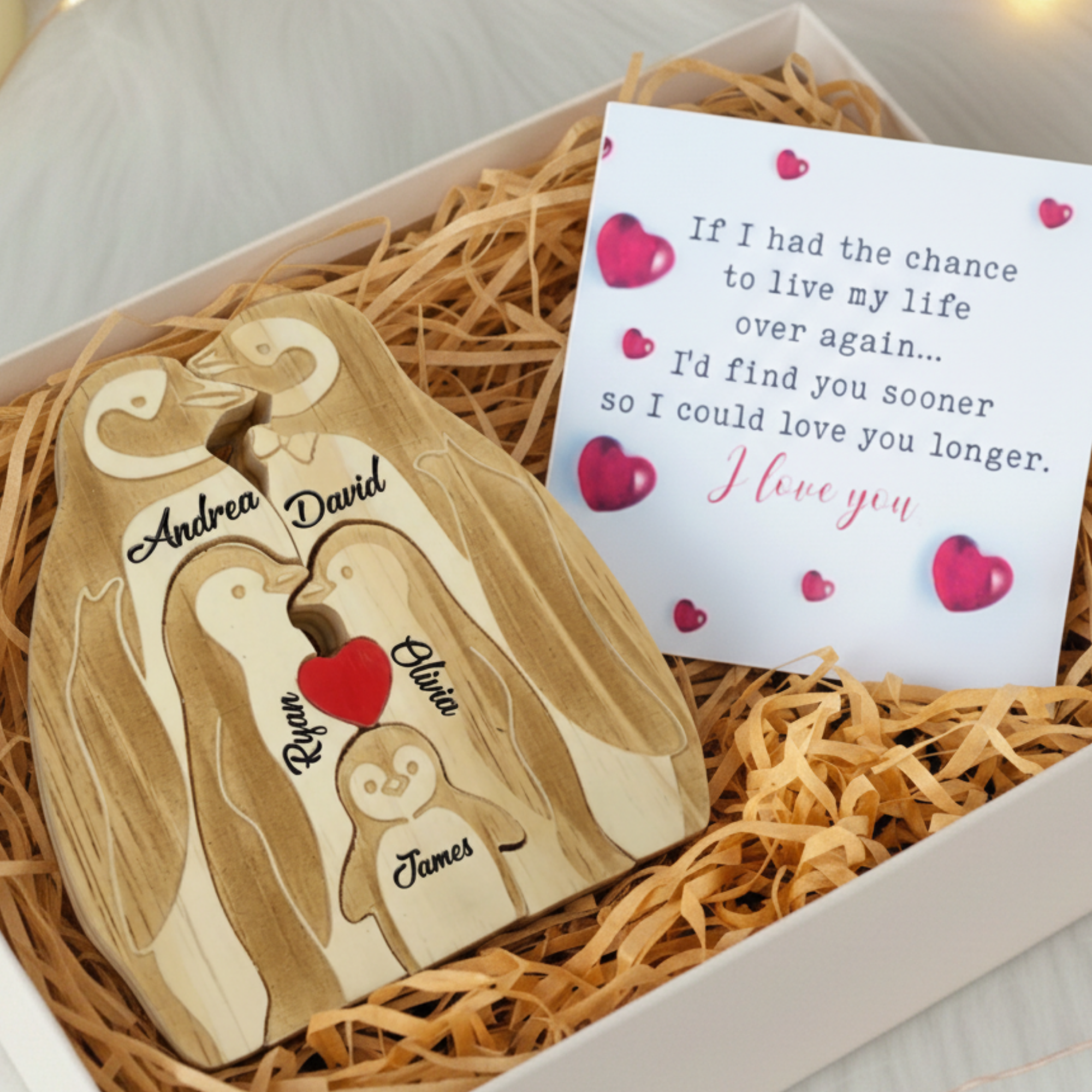 Personalized Penguin 5 Pieces Family Edition Custom Wooden Puzzle