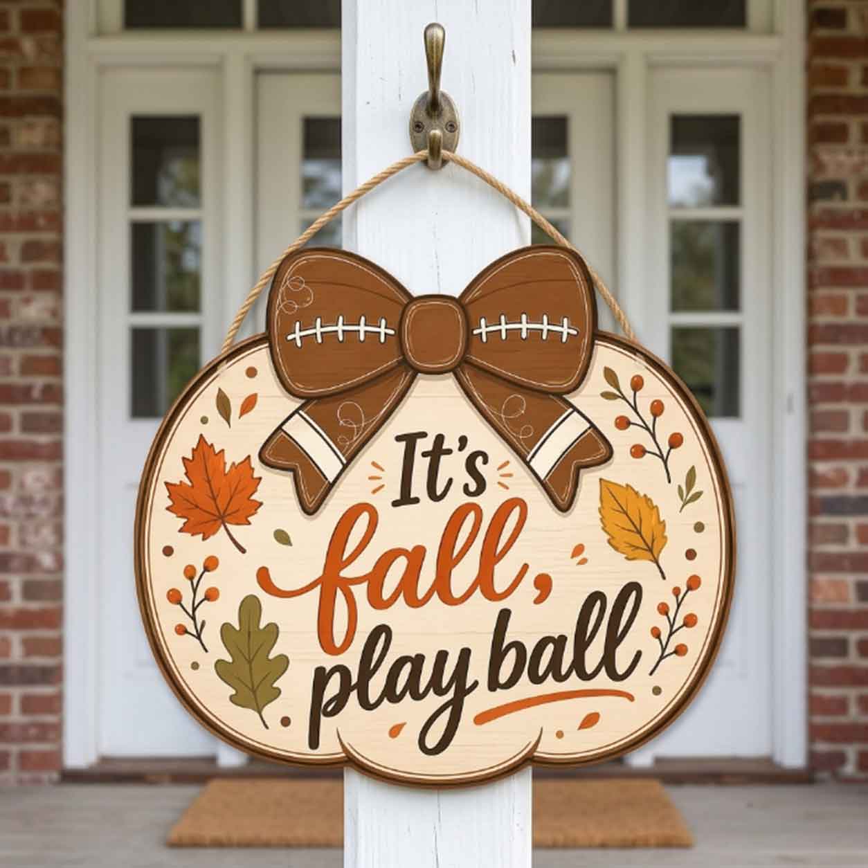 Fall Porch Decor, It's Fall, Play Ball  Wooden Fall Door Hanger,  Front Door Sign, Farmhouse Fall Decor