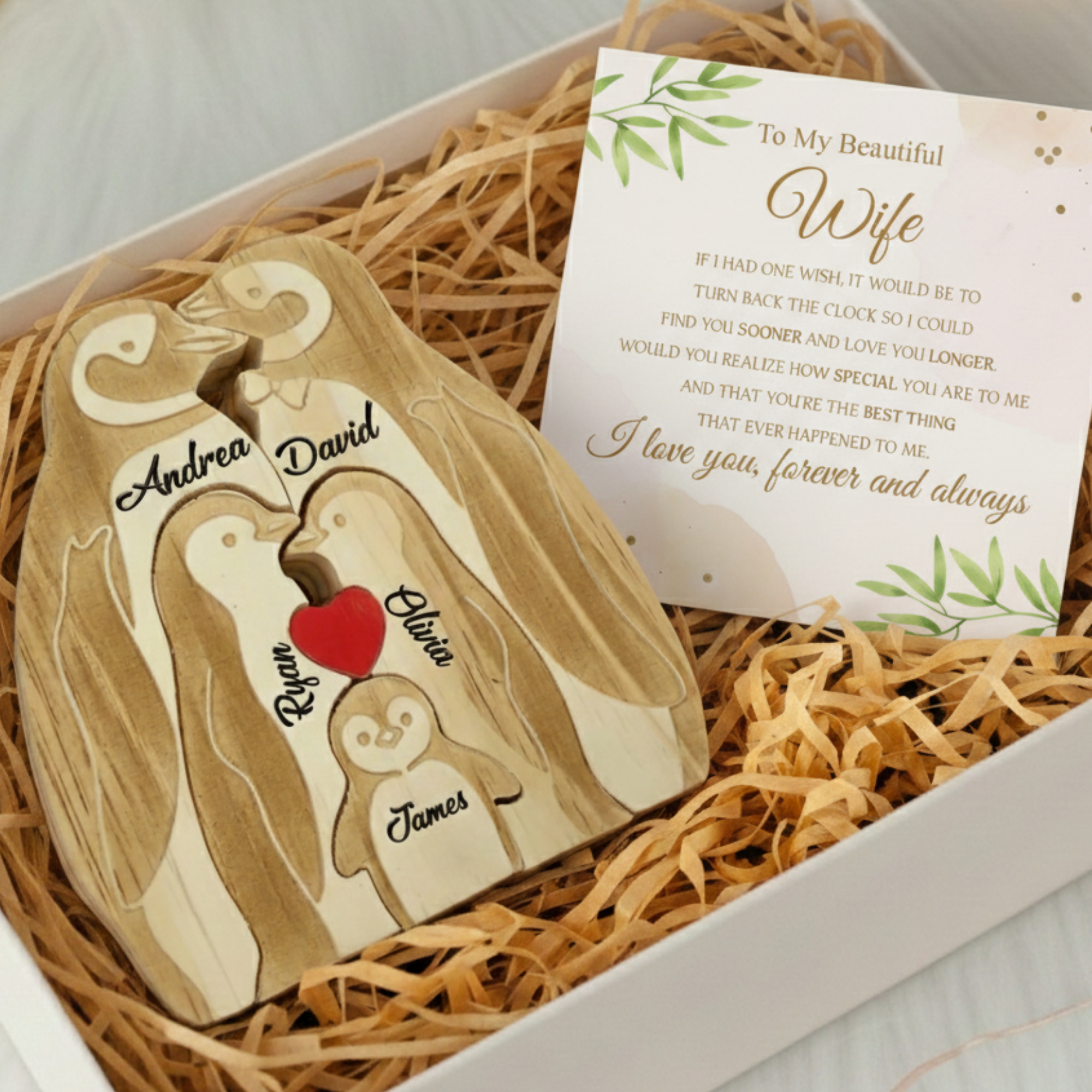 Personalized Penguin 5 Pieces Family Edition Custom Wooden Puzzle