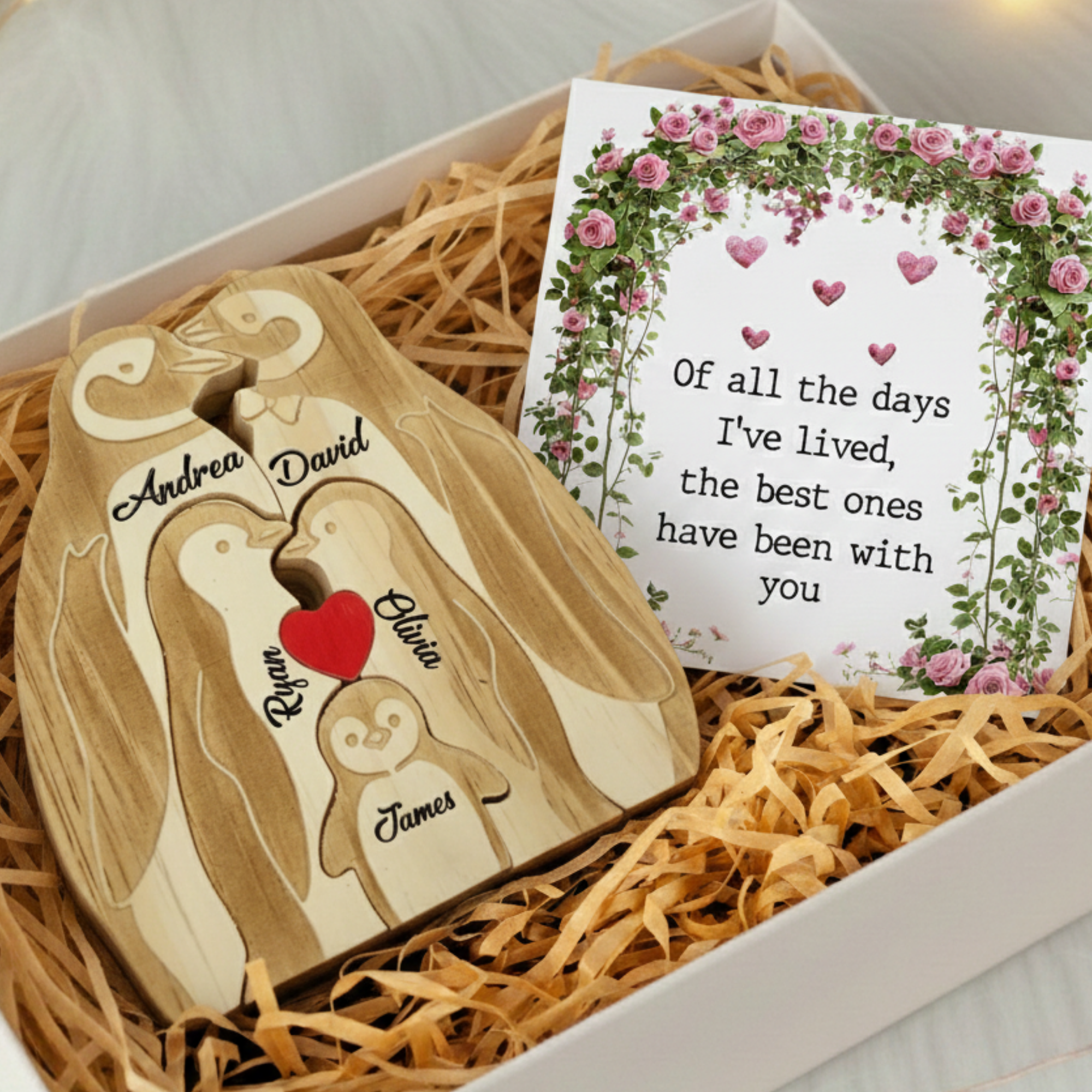 Personalized Penguin 5 Pieces Family Edition Custom Wooden Puzzle