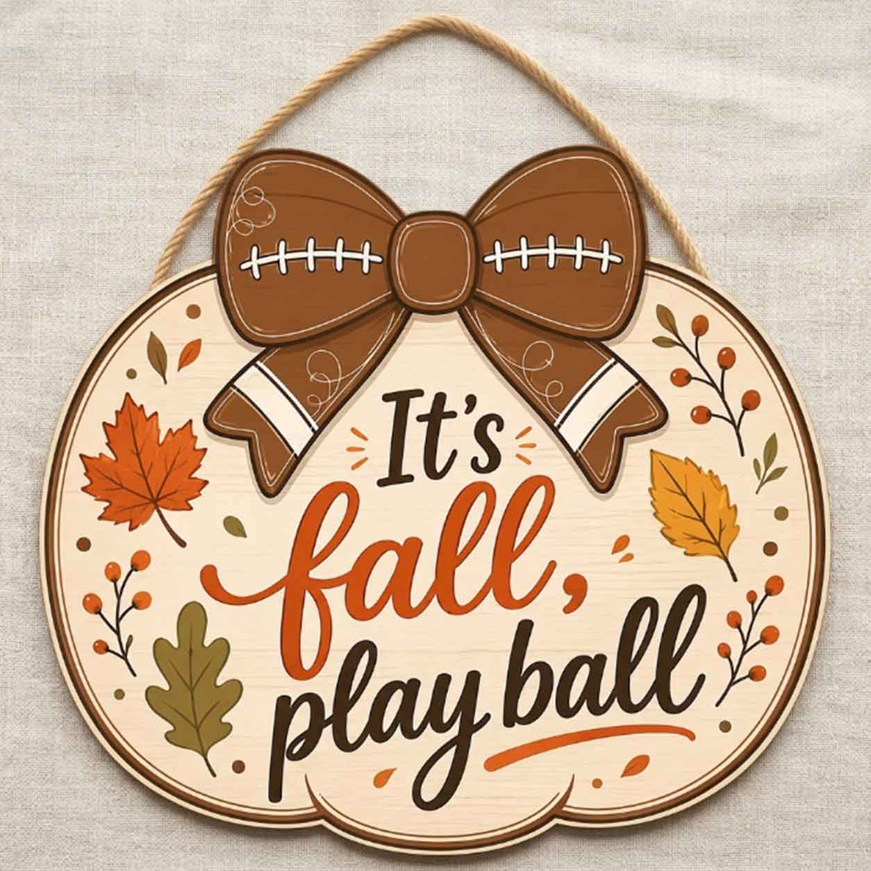 Fall Porch Decor, It's Fall, Play Ball  Wooden Fall Door Hanger,  Front Door Sign, Farmhouse Fall Decor