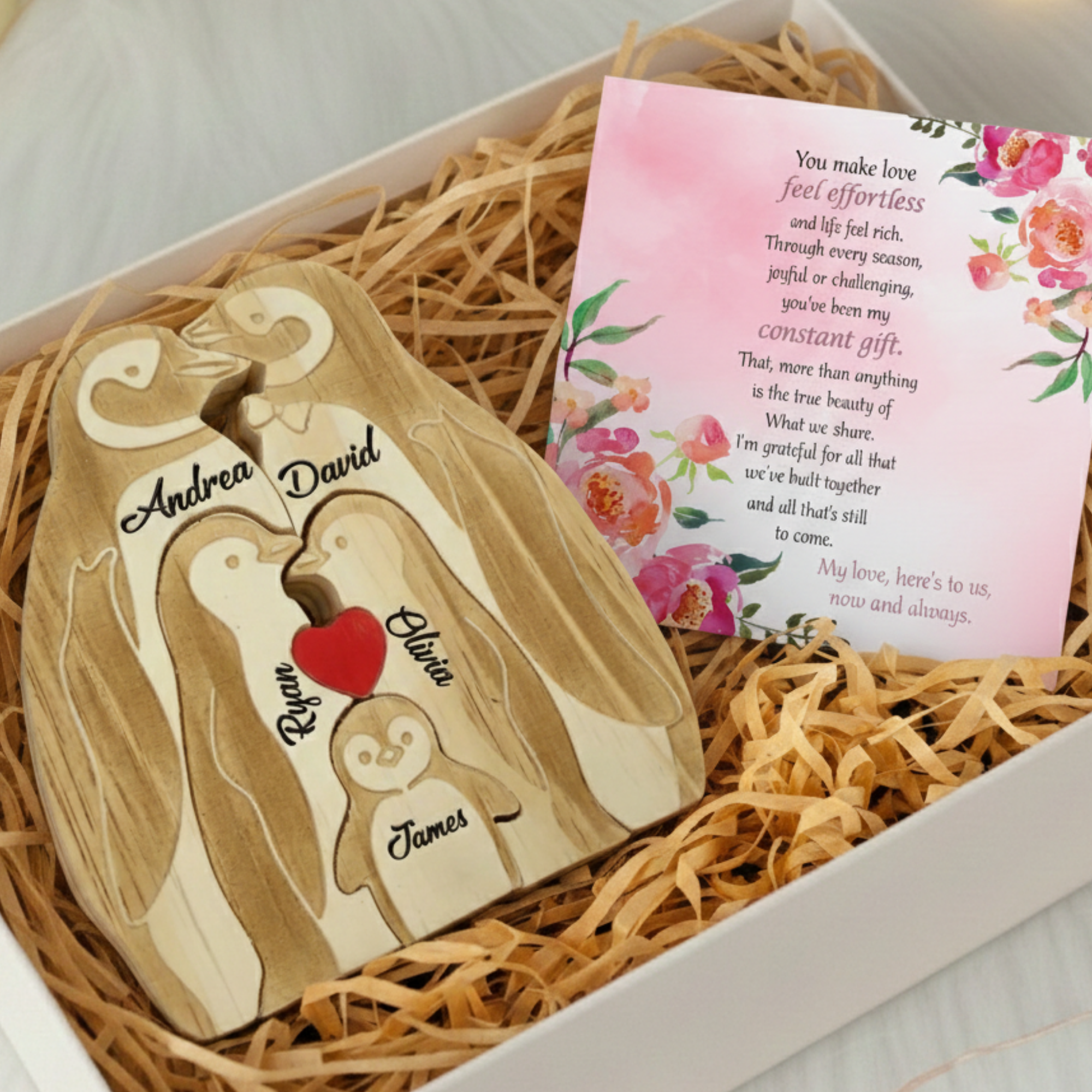 Personalized Penguin 5 Pieces Family Edition Custom Wooden Puzzle