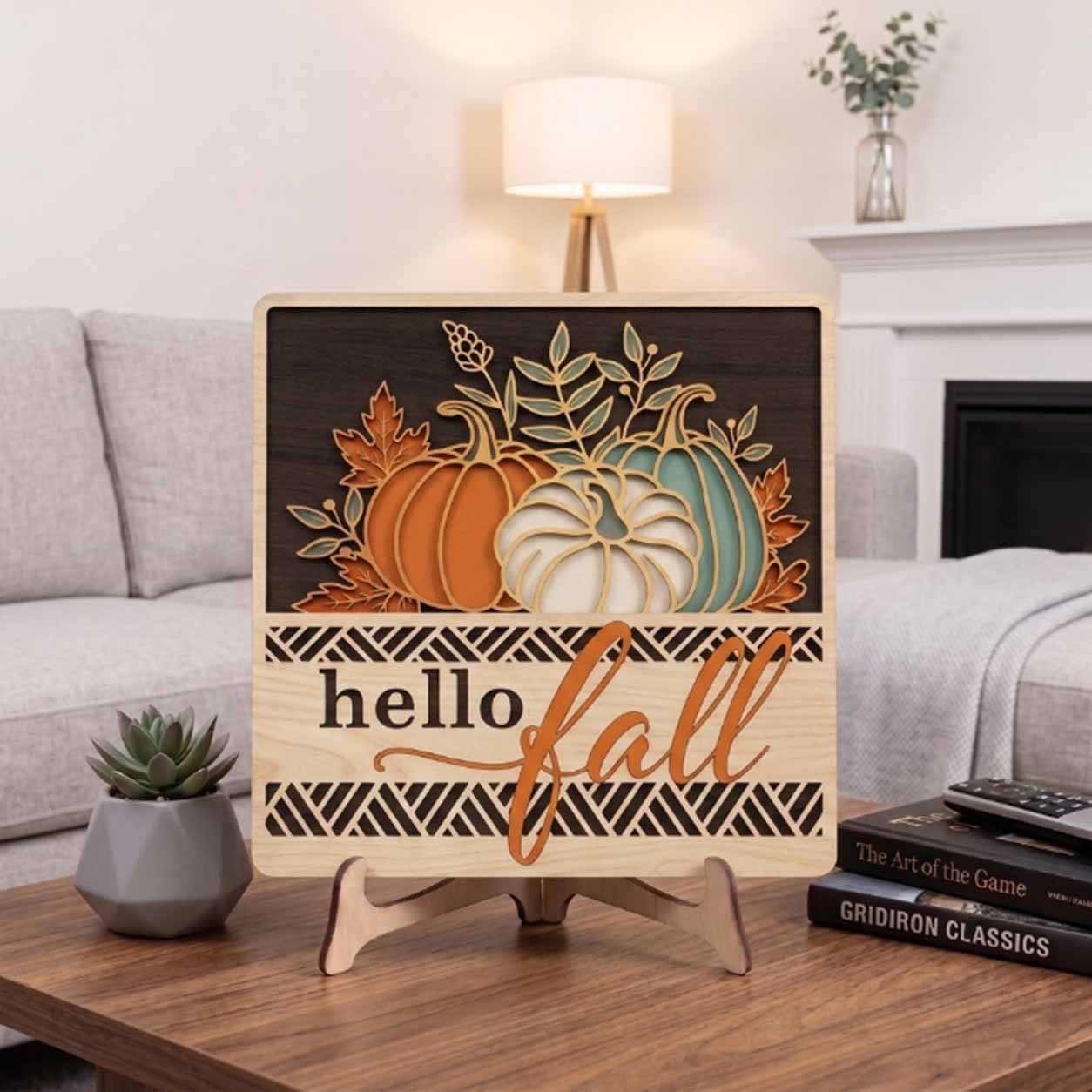 Fall Porch Decor, Pumpkin Themes Hello Fall  Wooden Fall Door Hanger,  Front Door Sign, Farmhouse Fall Decor