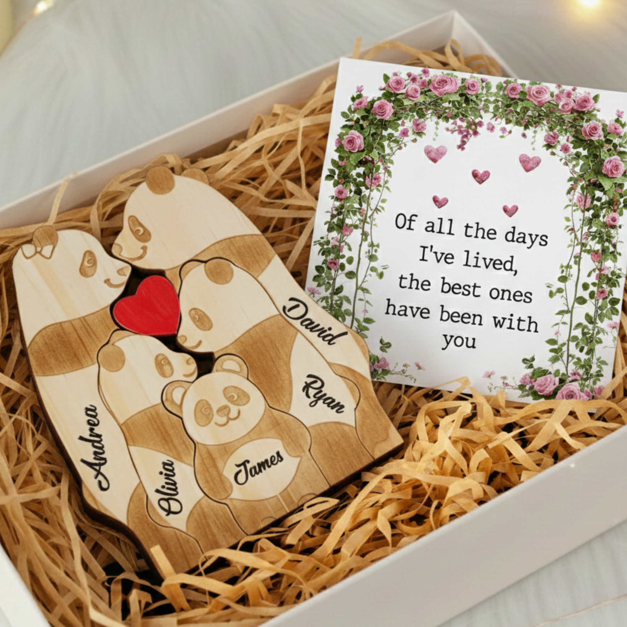 Personalized A250 Panda  2,3,4, 5 Pieces Family Edition Custom Wooden Puzzle