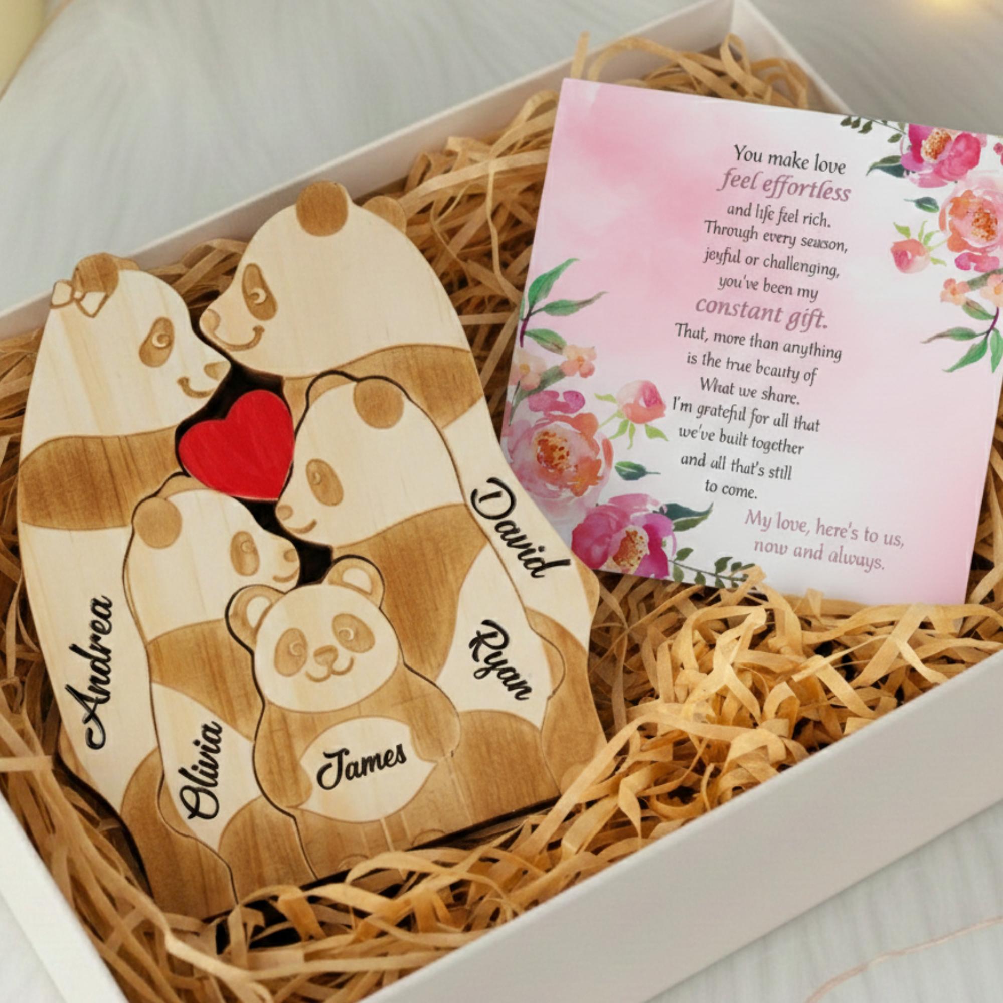 Personalized A250 Panda  2,3,4, 5 Pieces Family Edition Custom Wooden Puzzle
