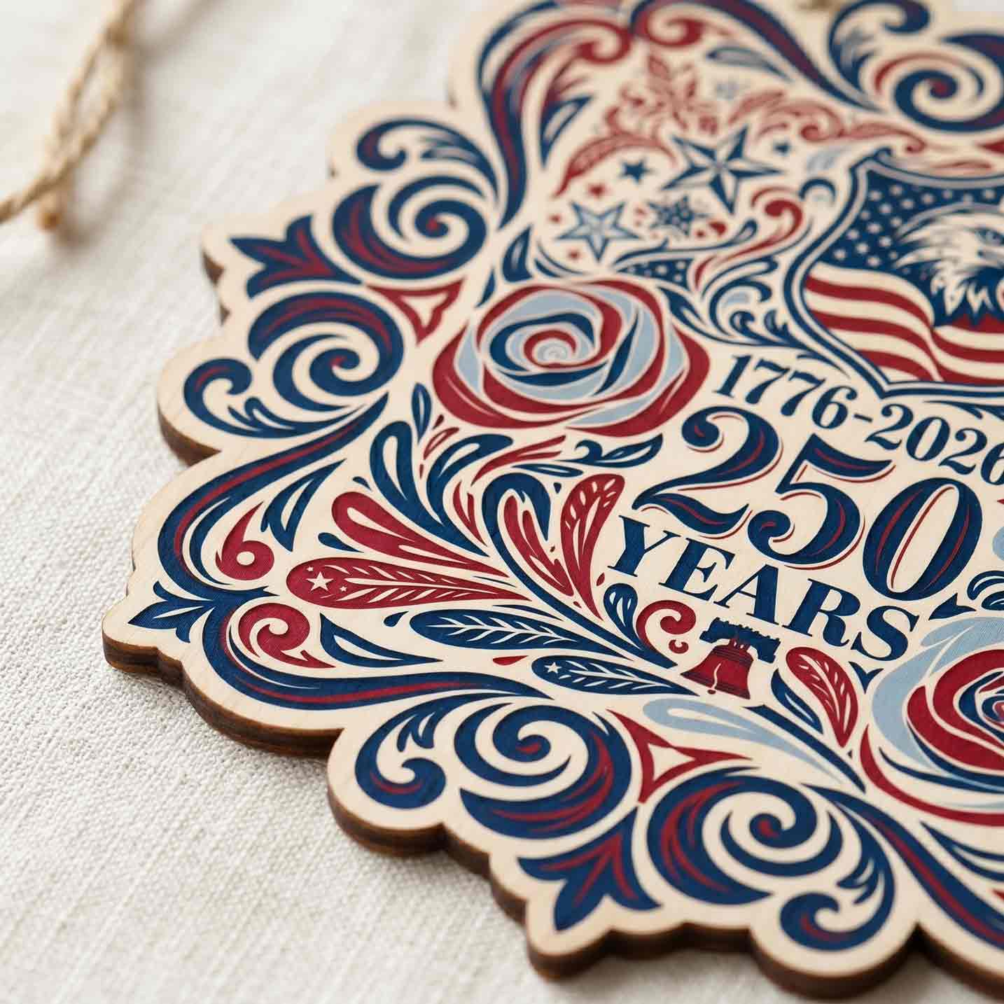 America 250th Anniversary Retro Floral USA Patriotic Wooden Sign