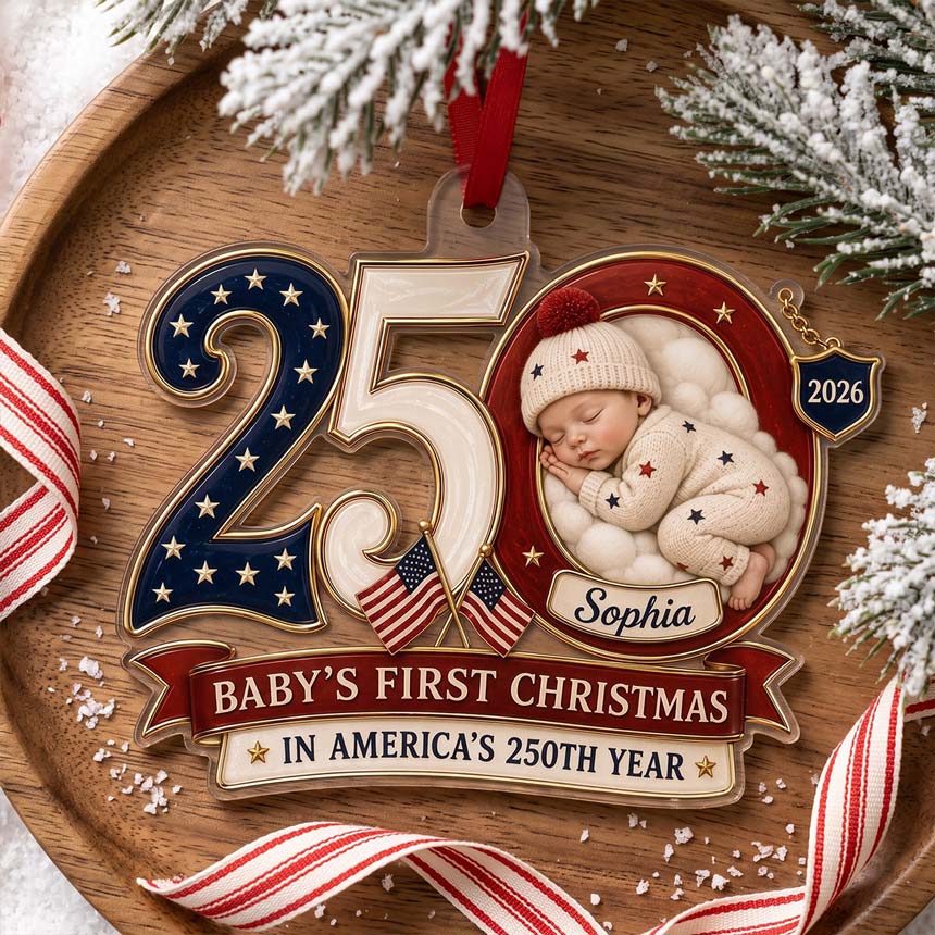 250 Anniversary Baby Number Design Custom Name Baby's First Christmas Acrylic Christmas Ornament Patriotic