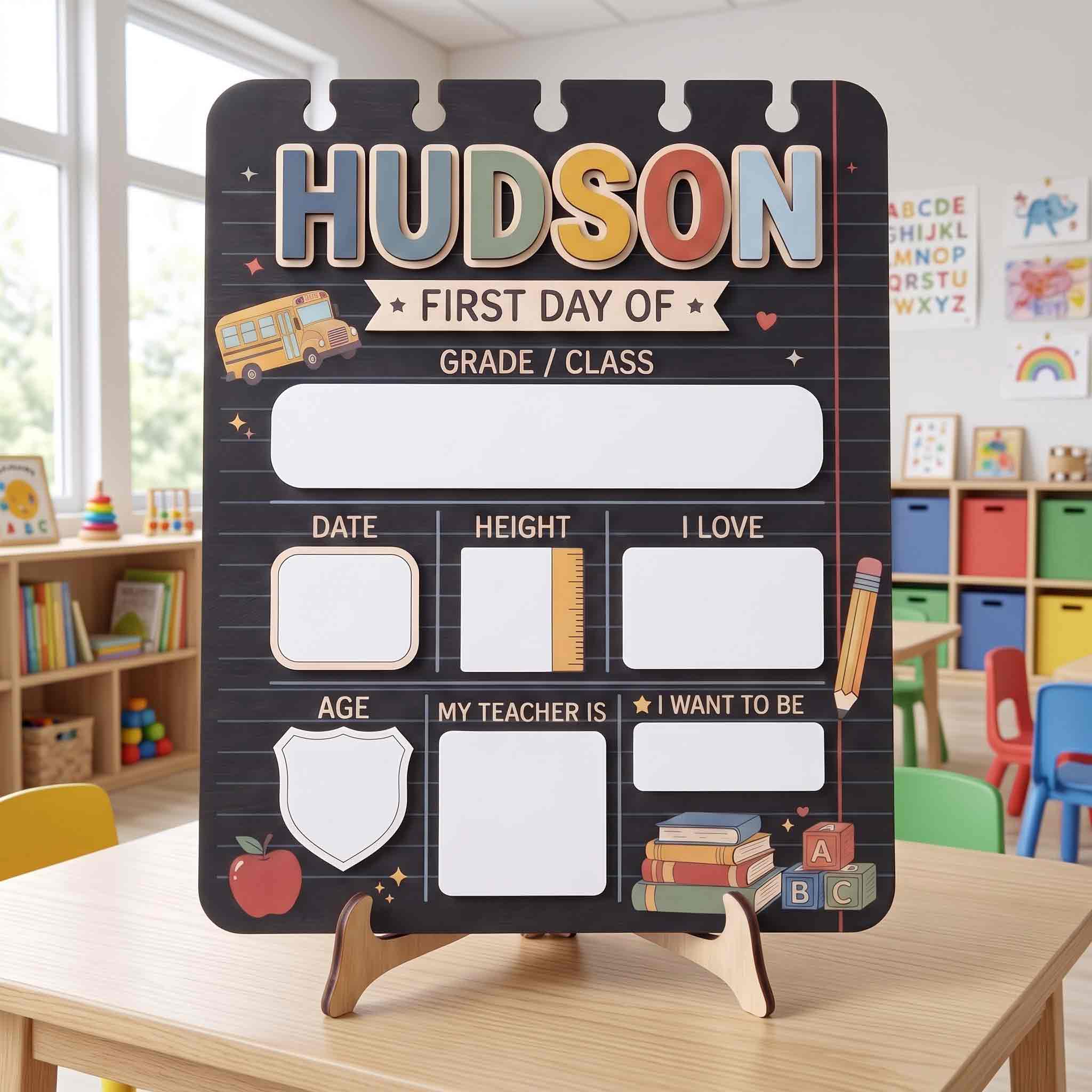 Personalized Grid Notebook Lines First & Last Day School Sign, Reusable Dry Erase Board, Back to School Sign