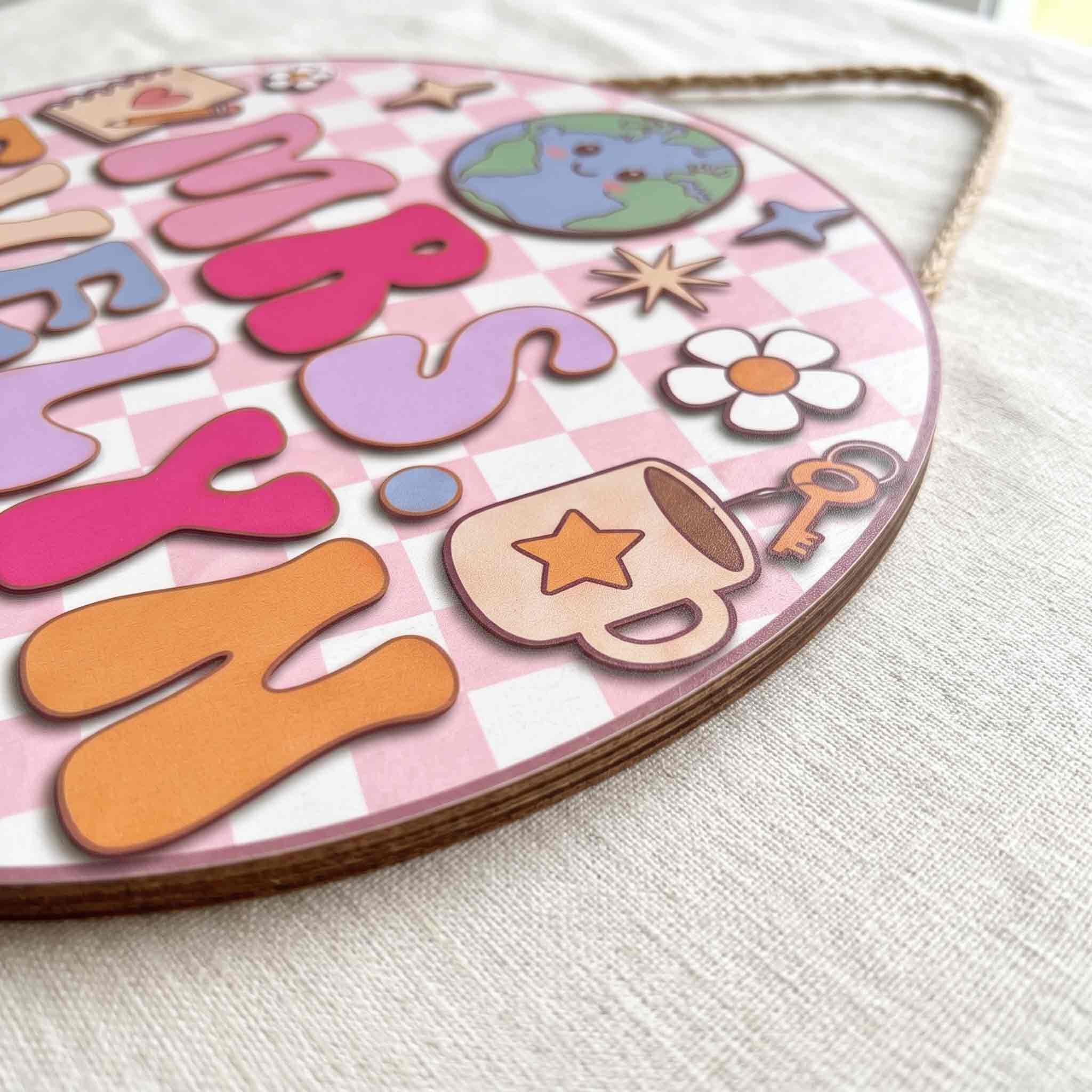 Personalized Classroom Teacher Wooden School Sign, Custom Teacher Name Door Hanger for Elementary Classroom Decor