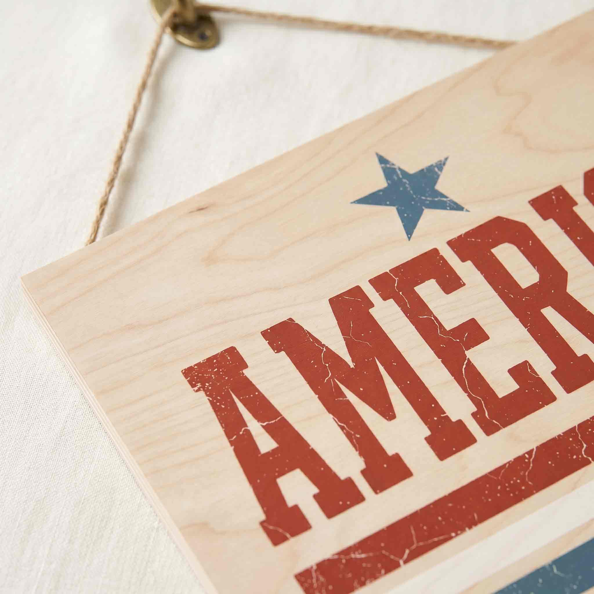 America 76 Land Of The Free Wooden Hanging Sign Patriotic Decor