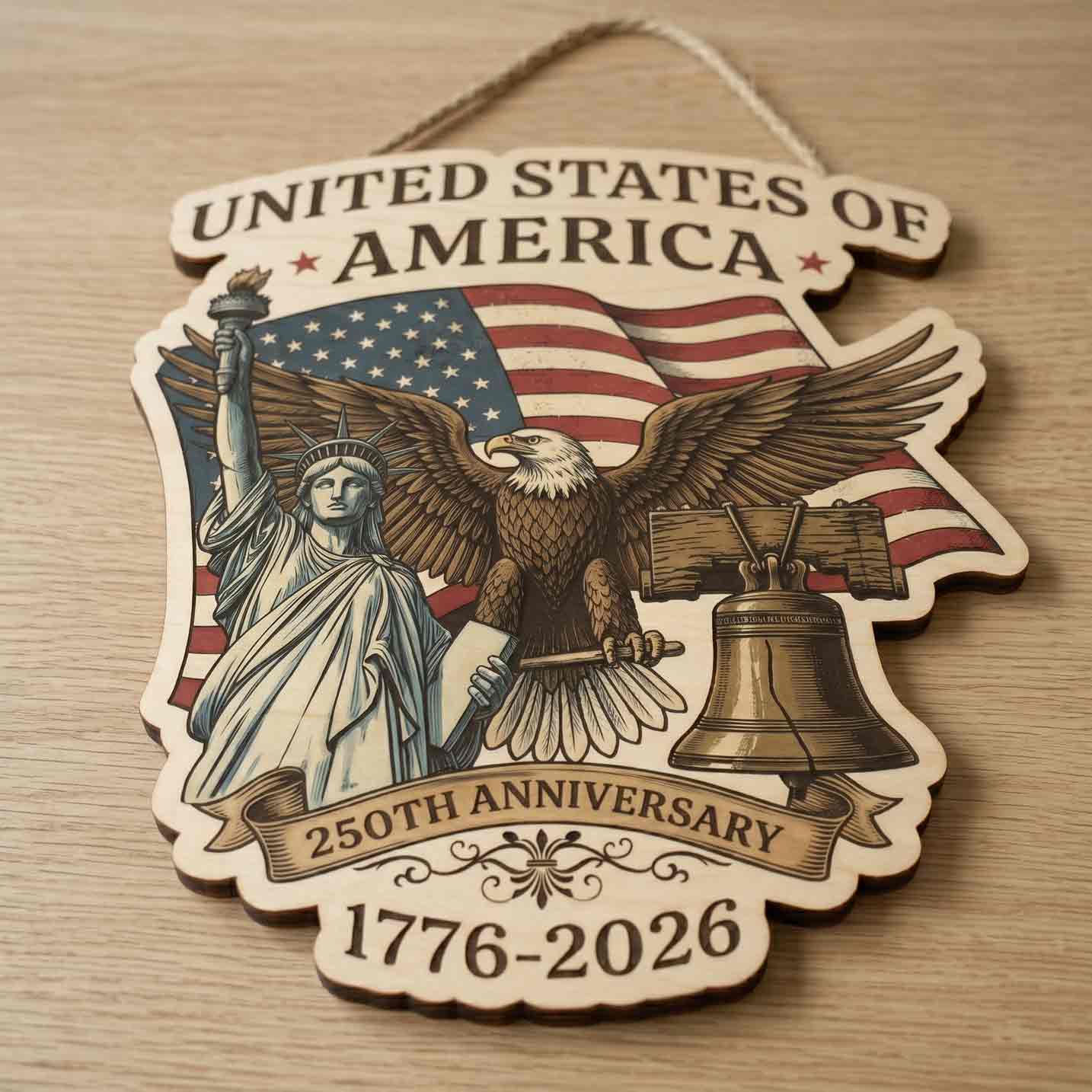 United States Of America 250th Anniversary Wooden Hanging Sign 1776-2026