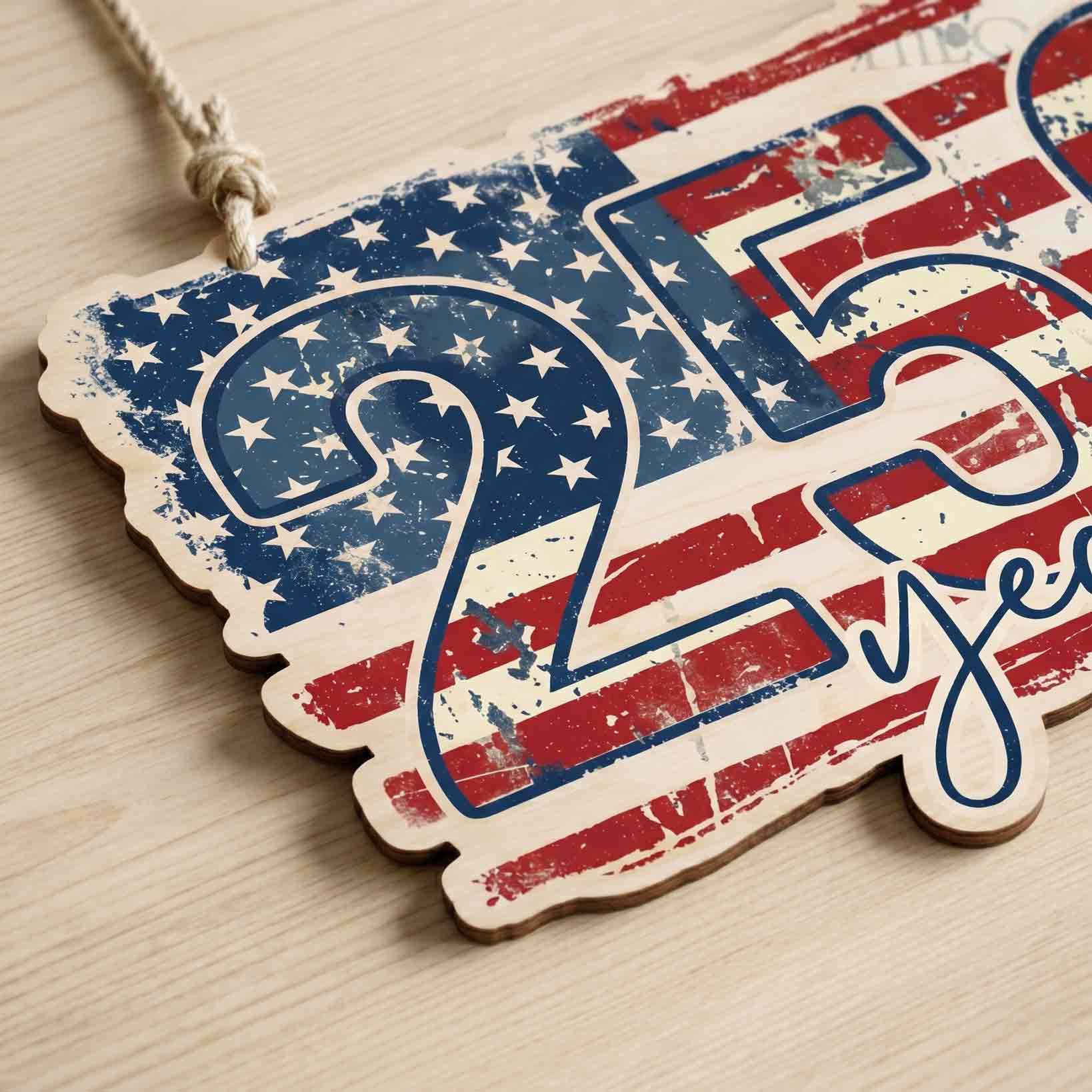 250 Years American Flag Distressed Patriotic Wooden Sign