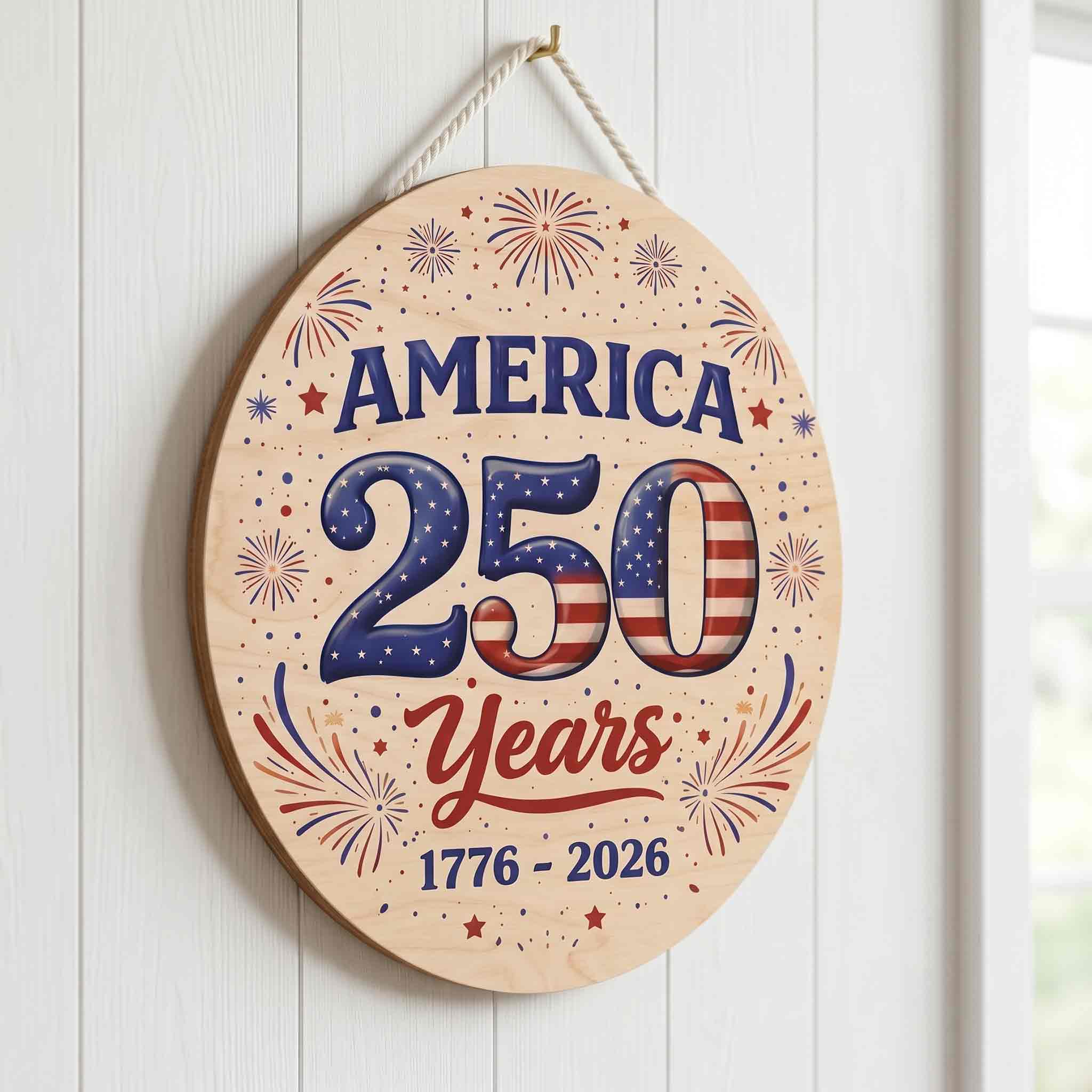 America 250 Years Wooden Sign Celebrating 250 Years of Freedom