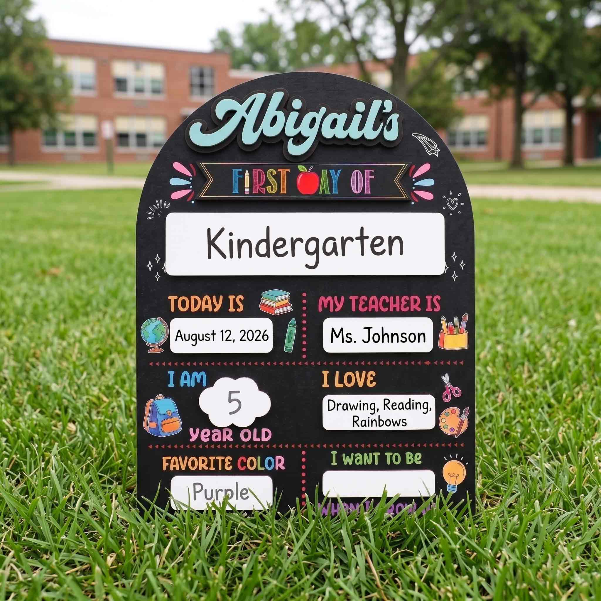 Personalized Chalkboard School Board, Custom Name Back to School Sign, Wooden School Sign