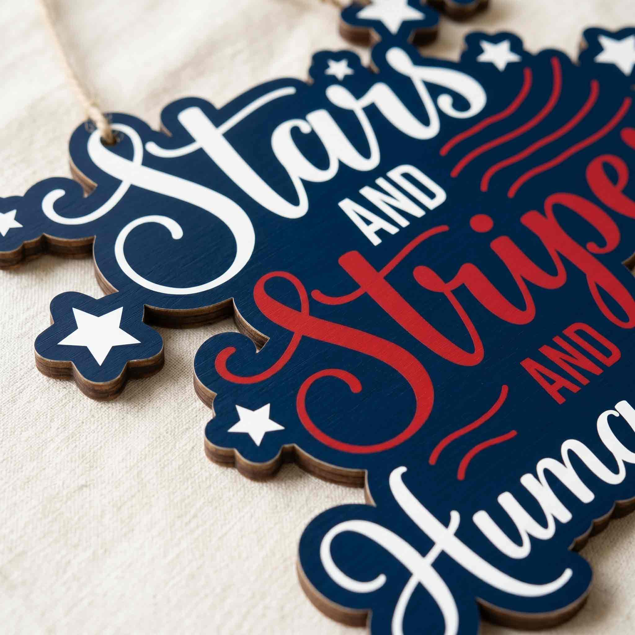 Stars and Stripes and Human Rights Patriotic Quote Wooden Sign